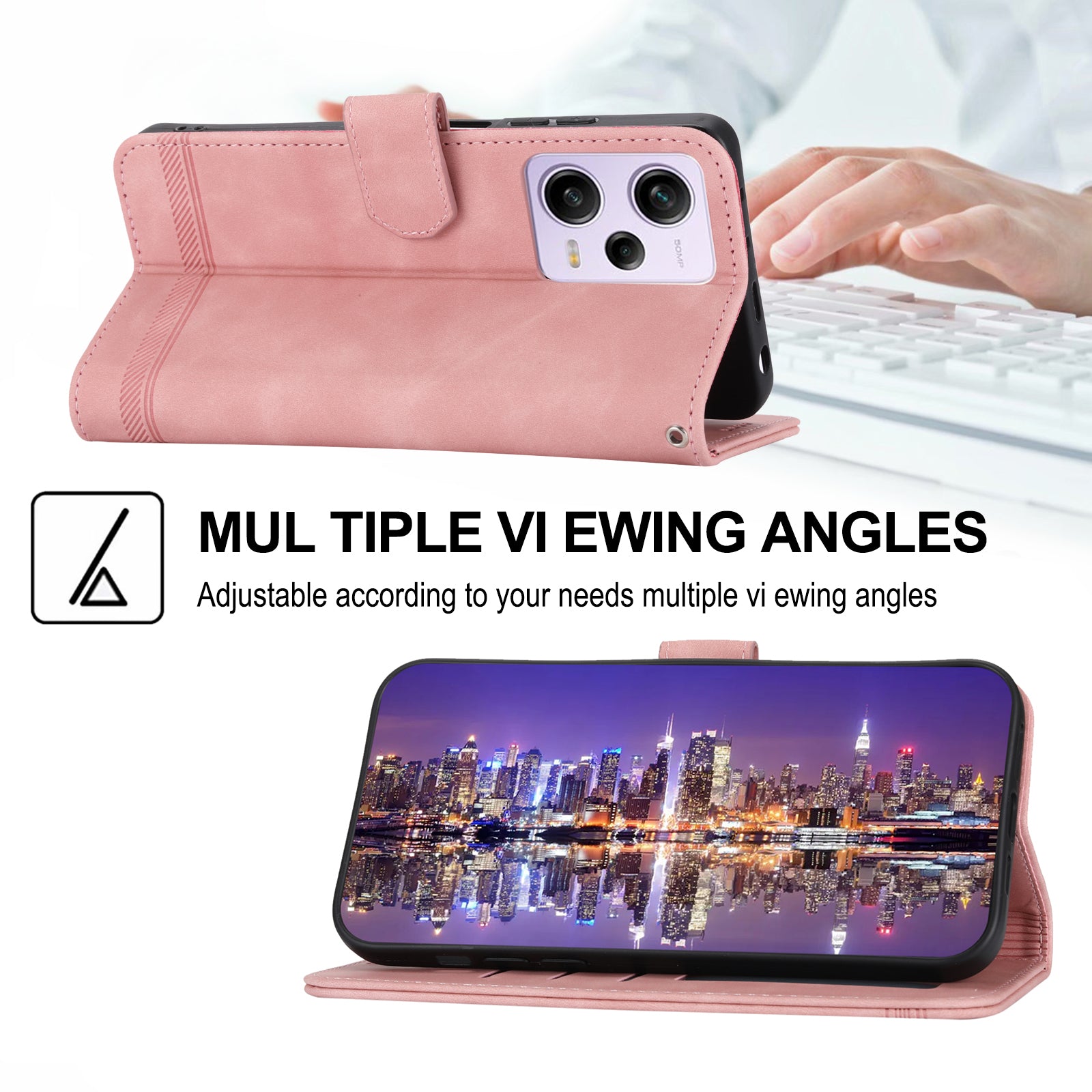 DIERFENG DF-03 til Xiaomi Redmi Note 12 Pro 5G Note 12 Pro Speed ​​5G Poco X5 Pro 5G Lines påtrykt telefonetui Flip Stand PU læder pungcover