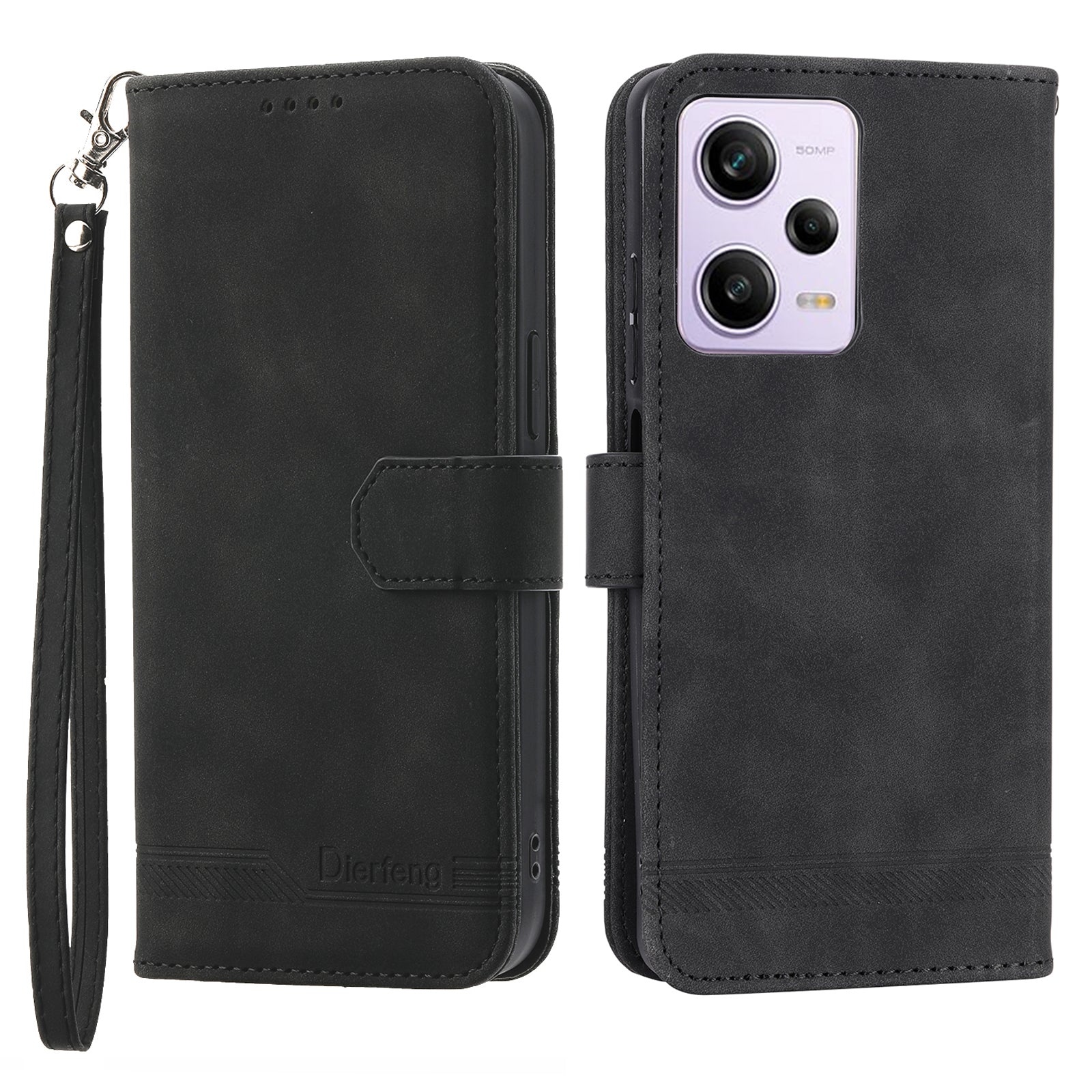 DIERFENG DF-03 til Xiaomi Redmi Note 12 Pro 5G Note 12 Pro Speed ​​5G Poco X5 Pro 5G Lines påtrykt telefonetui Flip Stand PU læder pungcover