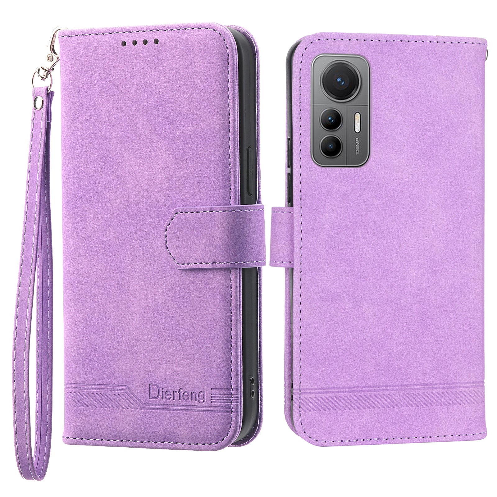 DIERFENG DF-03 For Xiaomi 12 12X 12S 5G PU Leather Stand Protective Phone Case Lines Imprinted Wallet Cover