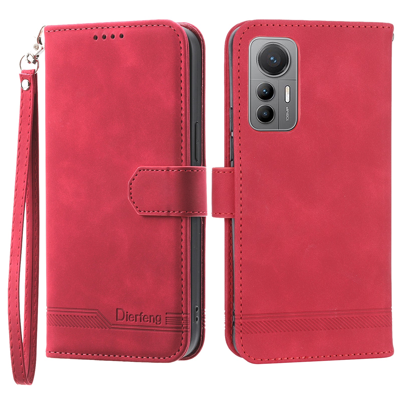 DIERFENG DF-03 For Xiaomi 12 12X 12S 5G PU Leather Stand Protective Phone Case Lines Imprinted Wallet Cover