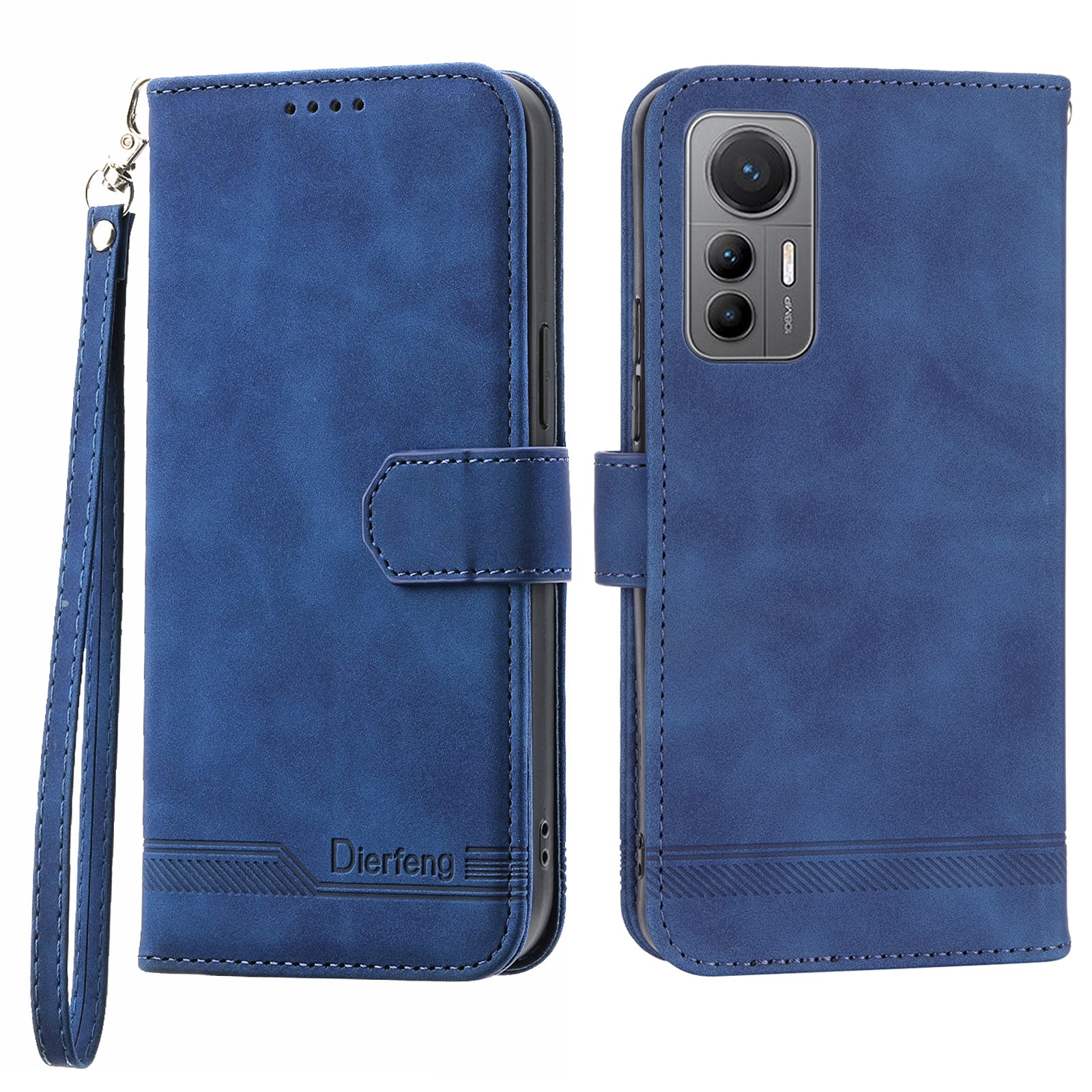 DIERFENG DF-03 For Xiaomi 12 12X 12S 5G PU Leather Stand Protective Phone Case Lines Imprinted Wallet Cover