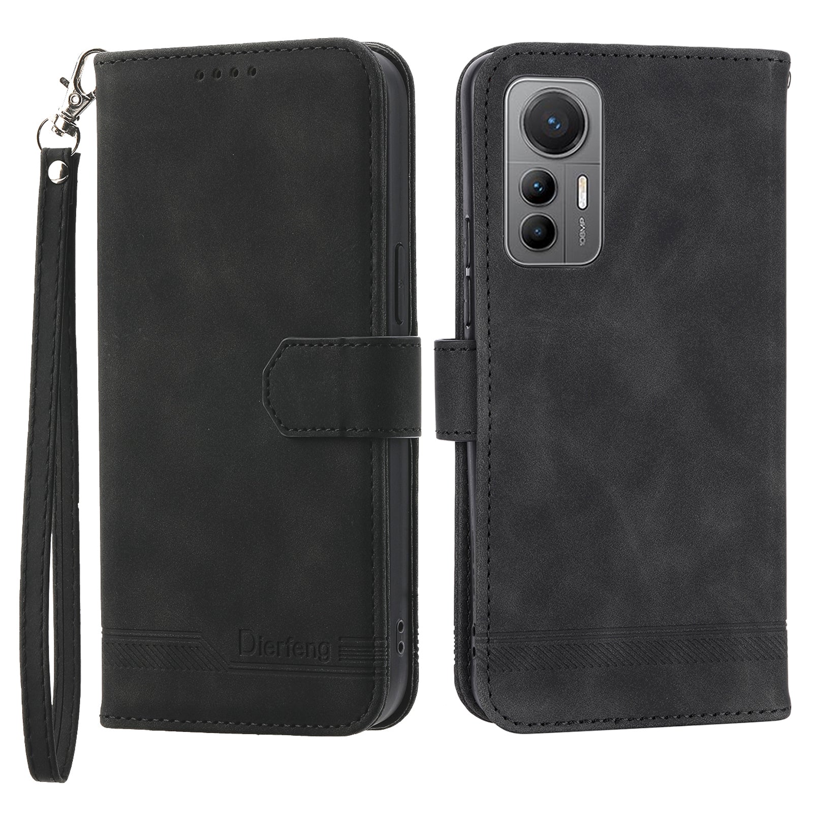 DIERFENG DF-03 For Xiaomi 12 12X 12S 5G PU Leather Stand Protective Phone Case Lines Imprinted Wallet Cover