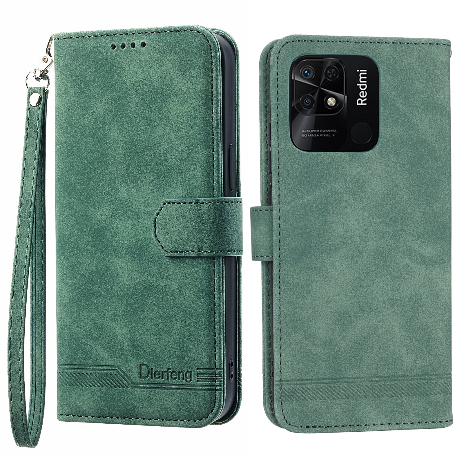 DIERFENG DF-03 for Xiaomi Redmi 10C 4G Phone Wallet Case Lines Imprinted Stand PU Leather Protective Phone Cover