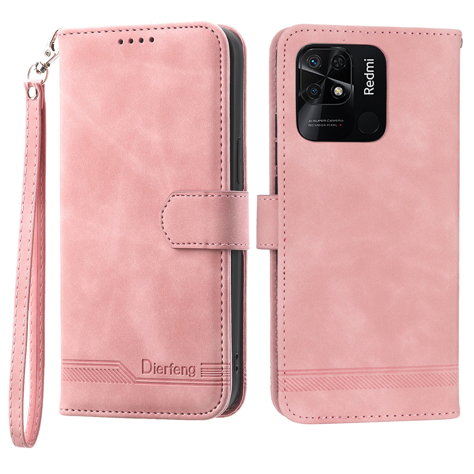 DIERFENG DF-03 for Xiaomi Redmi 10C 4G Phone Wallet Case Lines Imprinted Stand PU Leather Protective Phone Cover