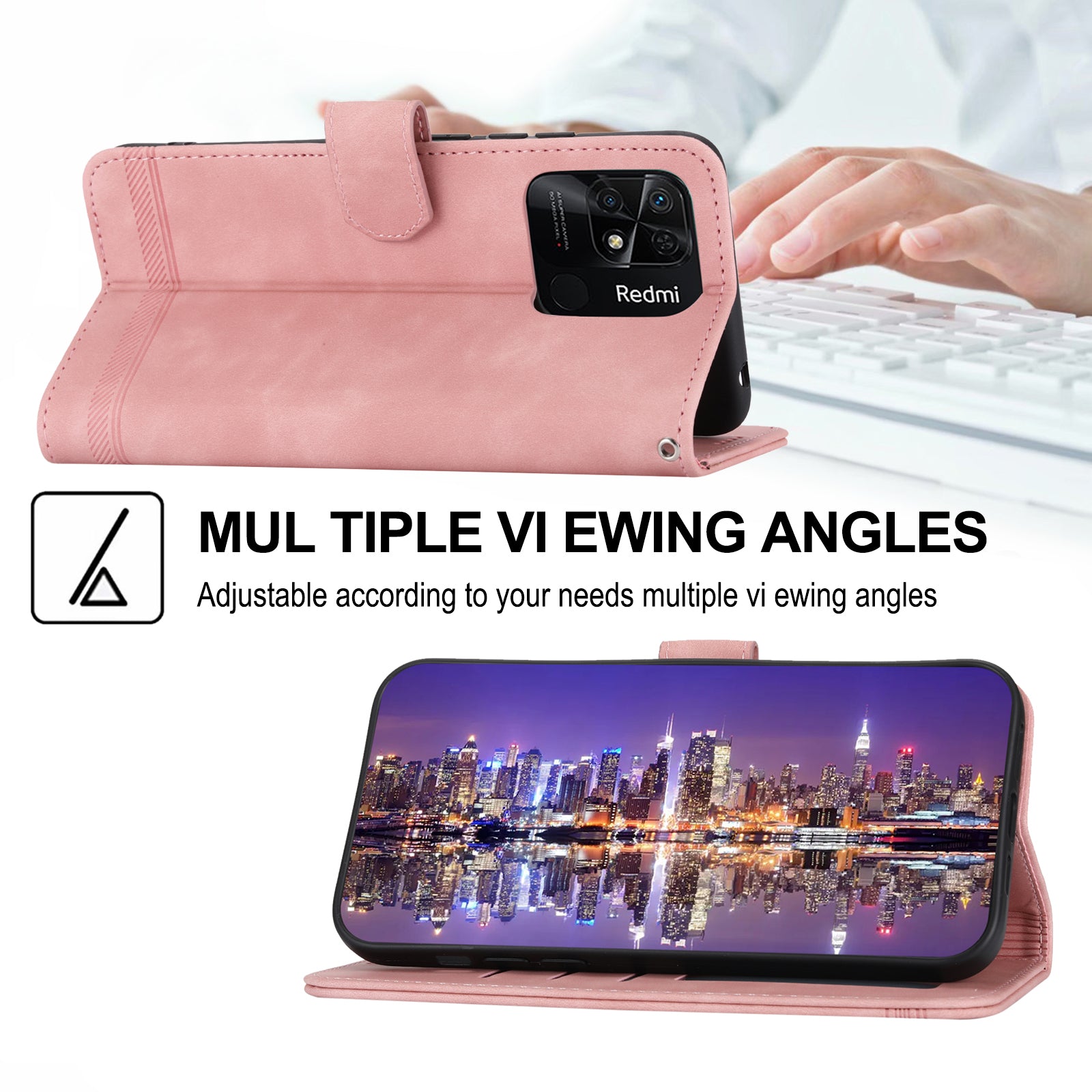 DIERFENG DF-03 for Xiaomi Redmi 10C 4G Phone Wallet Case Lines Imprinted Stand PU Leather Protective Phone Cover
