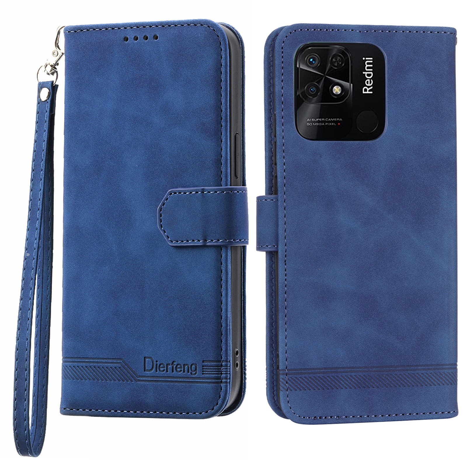 DIERFENG DF-03 for Xiaomi Redmi 10C 4G Phone Wallet Case Lines Imprinted Stand PU Leather Protective Phone Cover