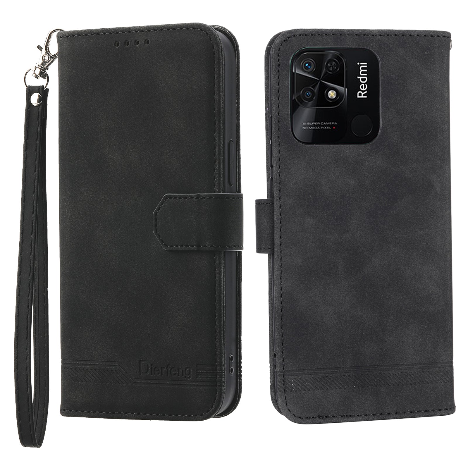 DIERFENG DF-03 for Xiaomi Redmi 10C 4G Phone Wallet Case Lines Imprinted Stand PU Leather Protective Phone Cover