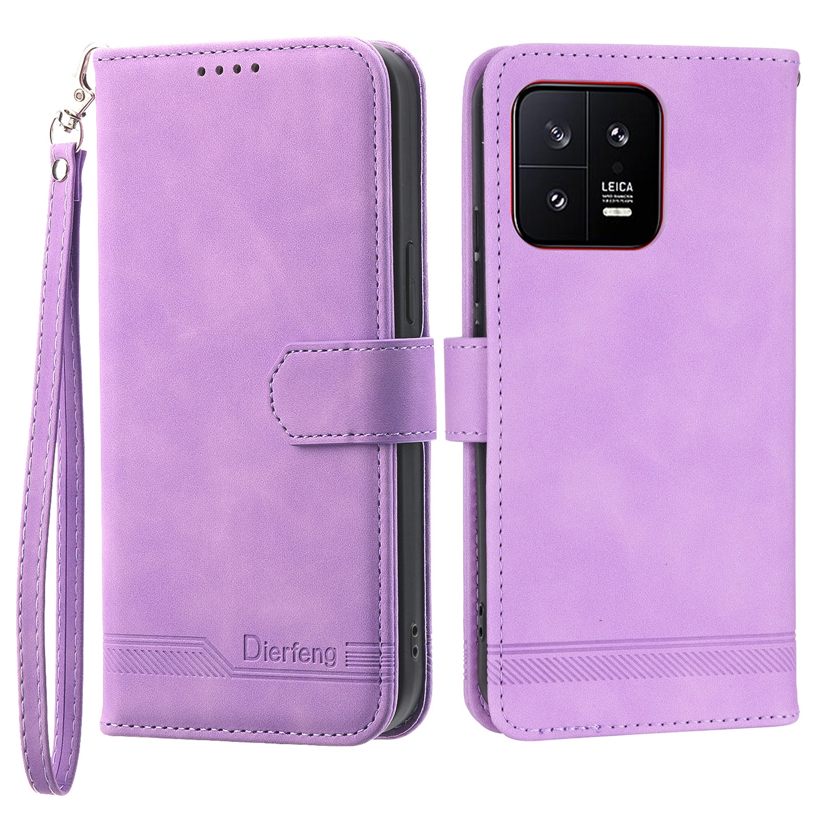 DIERFENG DF-03 PU Leather Phone Cover for Xiaomi 13 5G Lines Imprinted Stand Wallet Phone Case