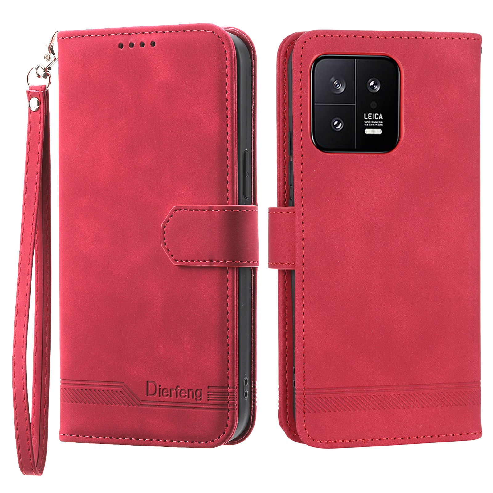 DIERFENG DF-03 PU Leather Phone Cover for Xiaomi 13 5G Lines Imprinted Stand Wallet Phone Case