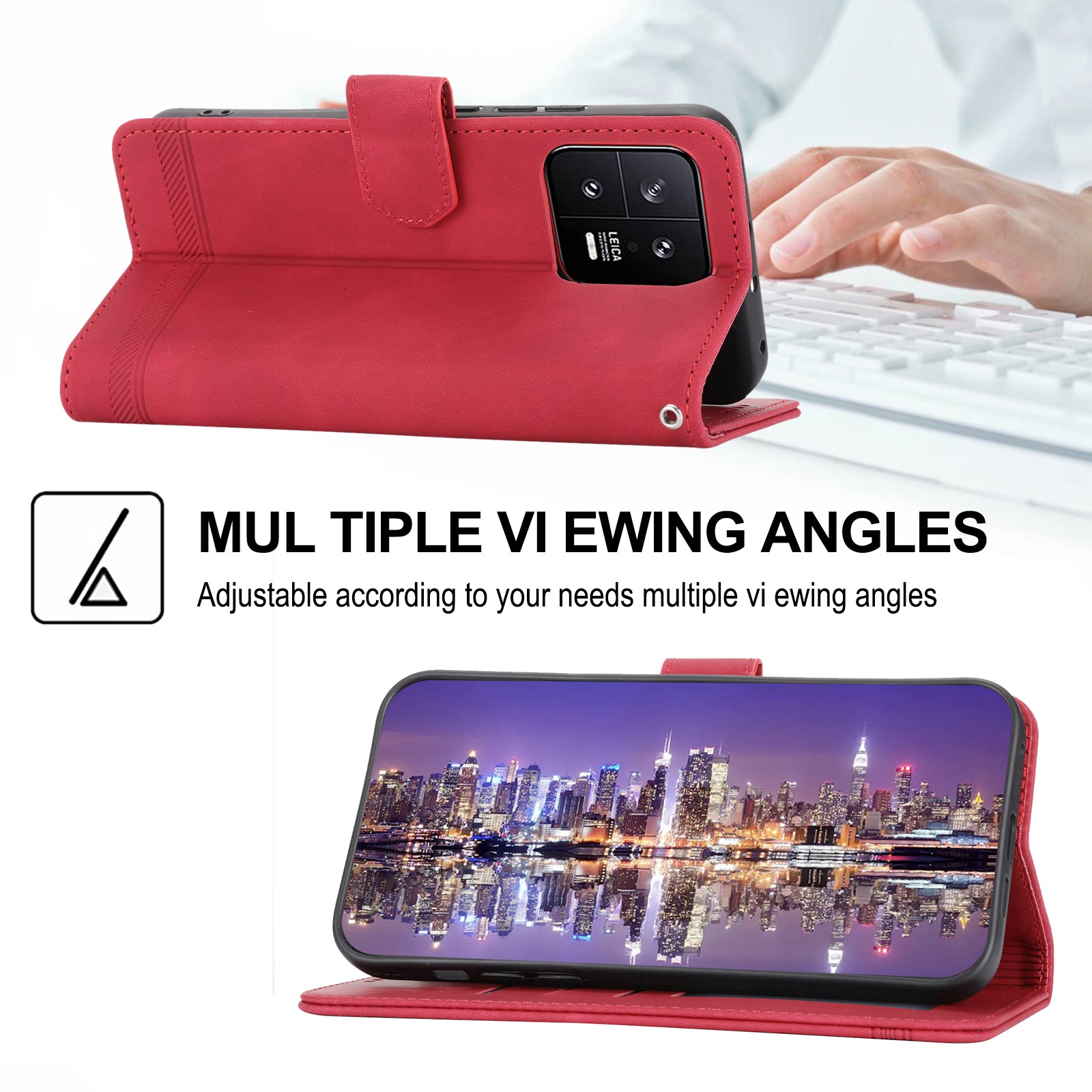 DIERFENG DF-03 PU Leather Phone Cover for Xiaomi 13 5G Lines Imprinted Stand Wallet Phone Case