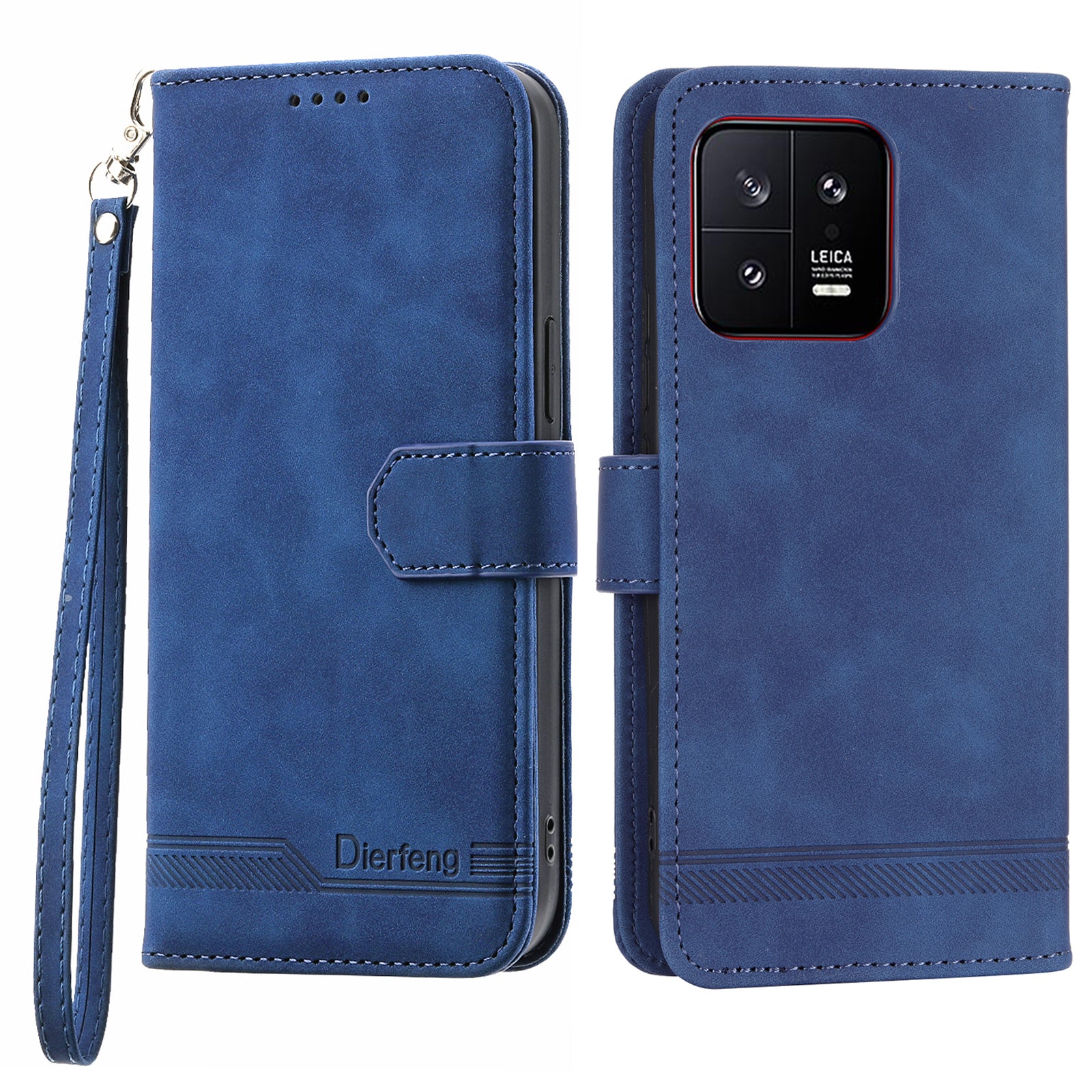 DIERFENG DF-03 PU Leather Phone Cover for Xiaomi 13 5G Lines Imprinted Stand Wallet Phone Case