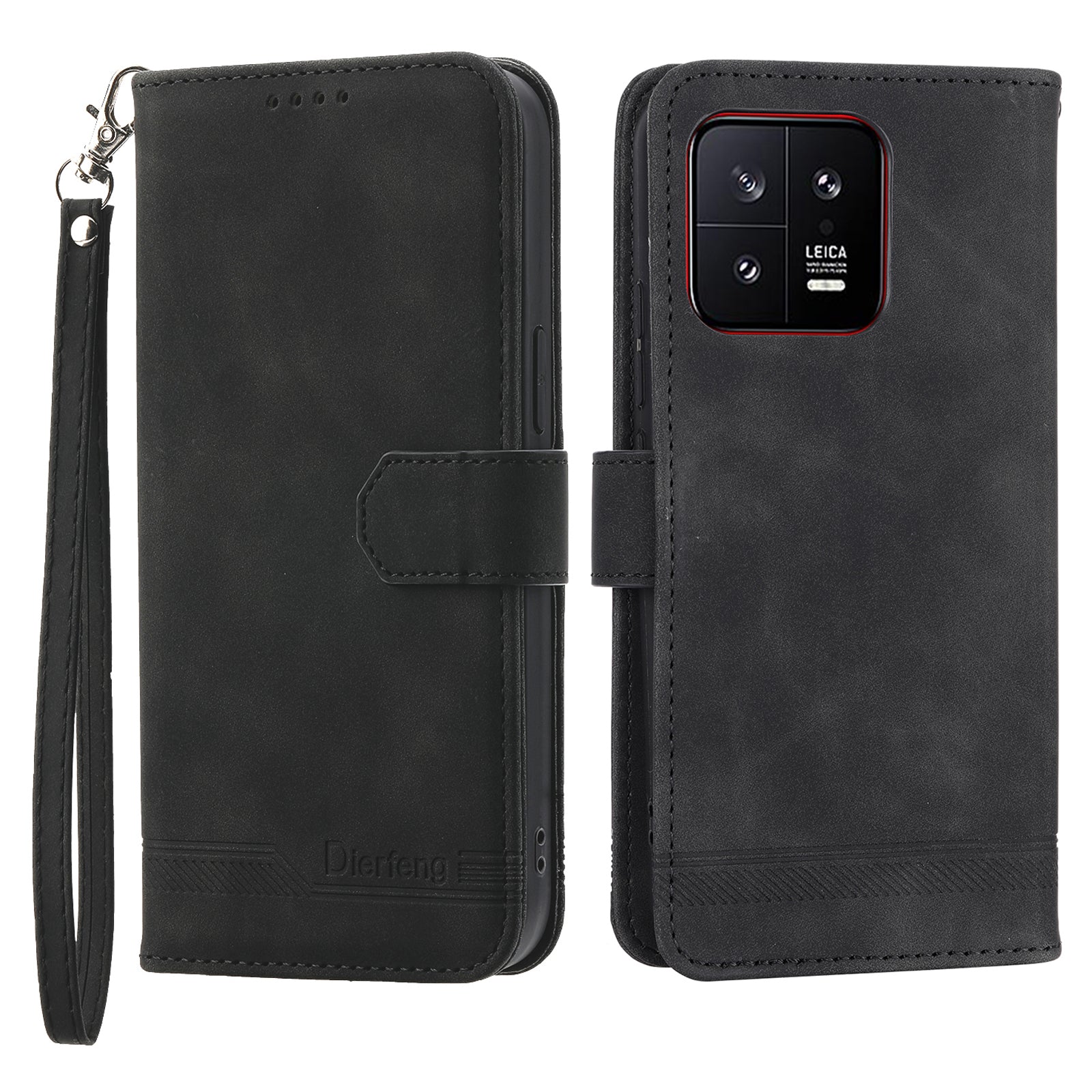 DIERFENG DF-03 PU Leather Phone Cover for Xiaomi 13 5G Lines Imprinted Stand Wallet Phone Case