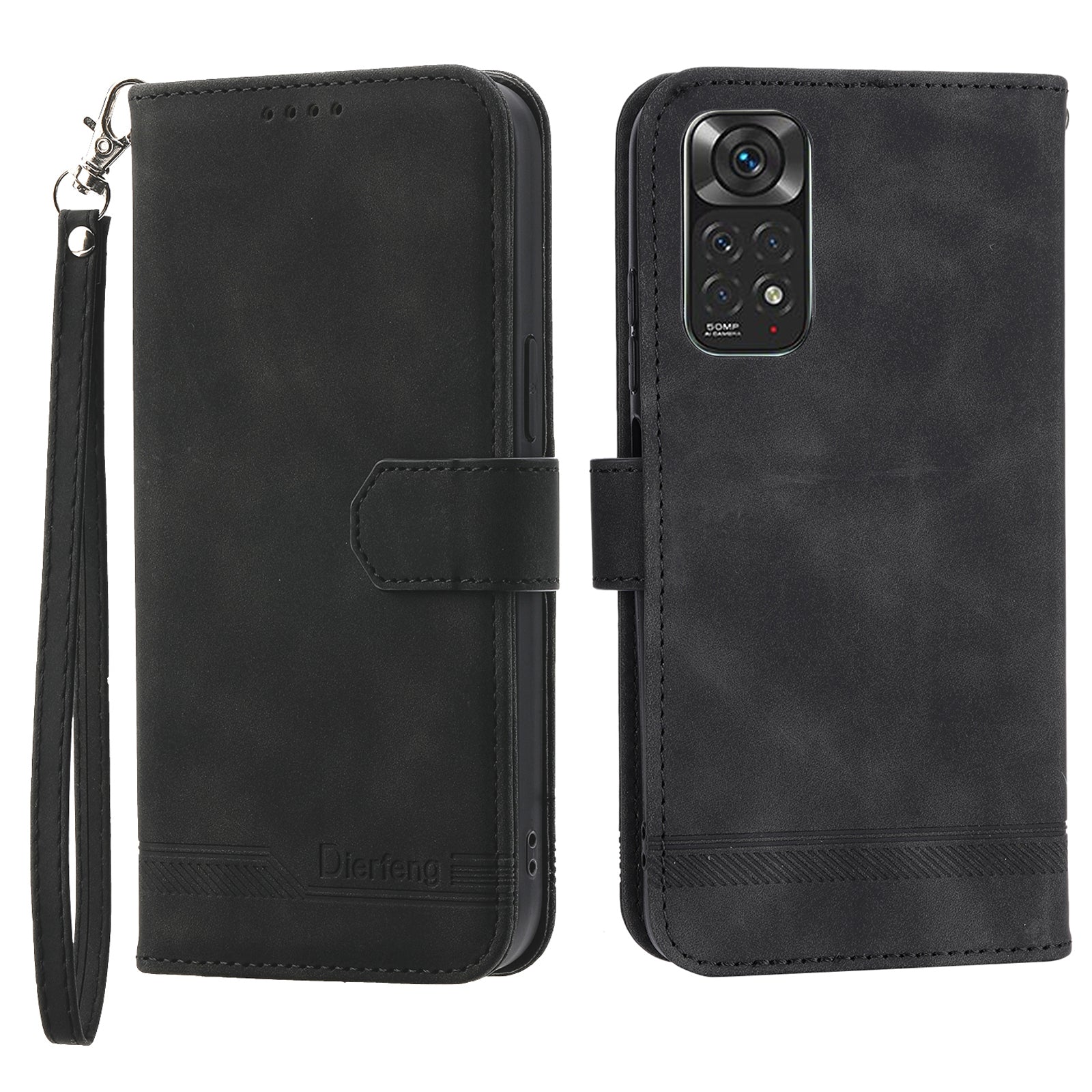 DIERFENG DF-03 for Xiaomi Redmi Note 11 4G (Qualcomm) Note 11S 4G Phone Stand Case Lines Imprinted Leather Wallet Phone Cover