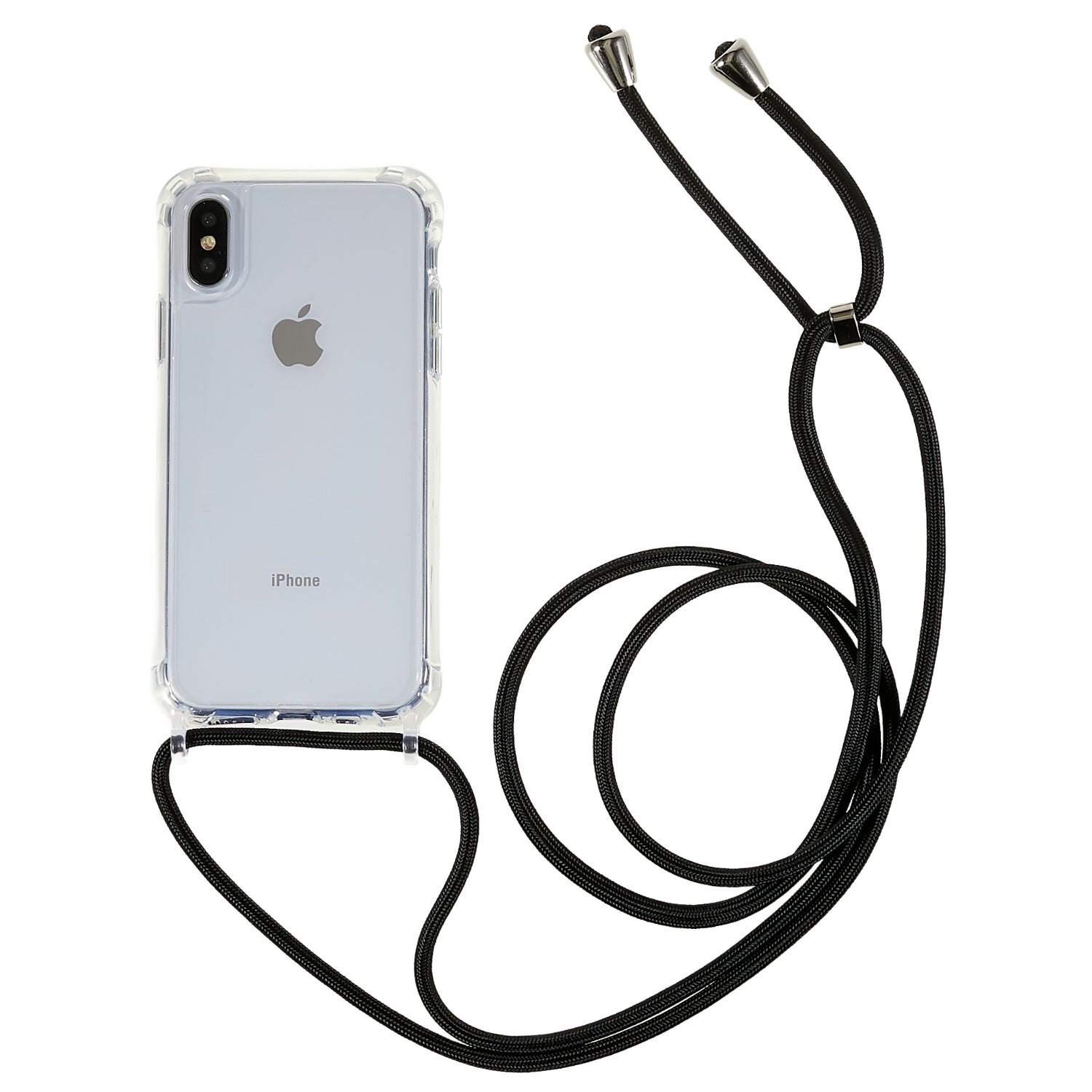 For iPhone XS Max 6.5 inch Shockproof TPU Acrylic Phone Cover Transparent Case with Adjustable Lanyard
