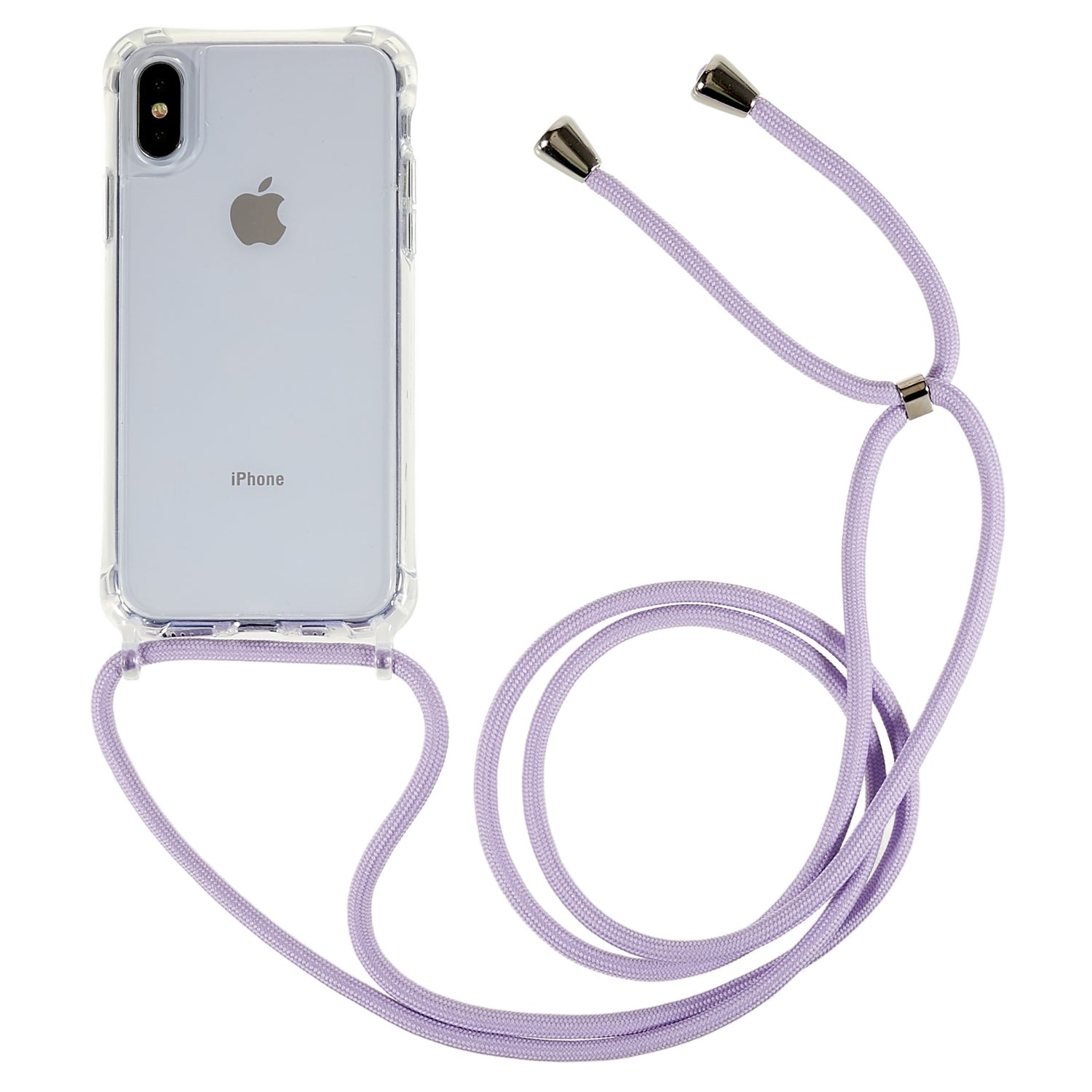For iPhone XS Max 6.5 inch Shockproof TPU Acrylic Phone Cover Transparent Case with Adjustable Lanyard