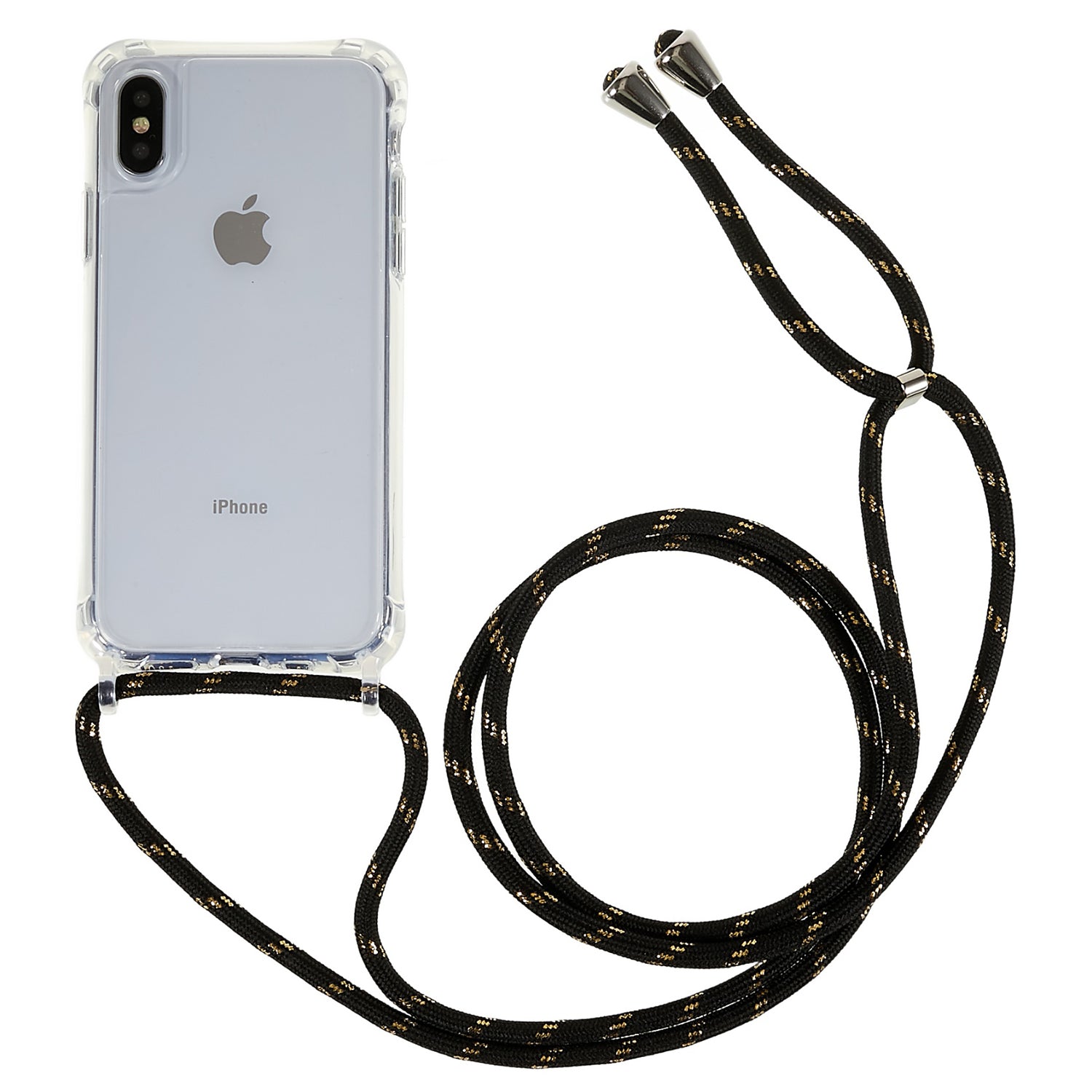 For iPhone X XS Anti-drop TPU Acrylic Phone Cover Transparent Case with Adjustable Lanyard