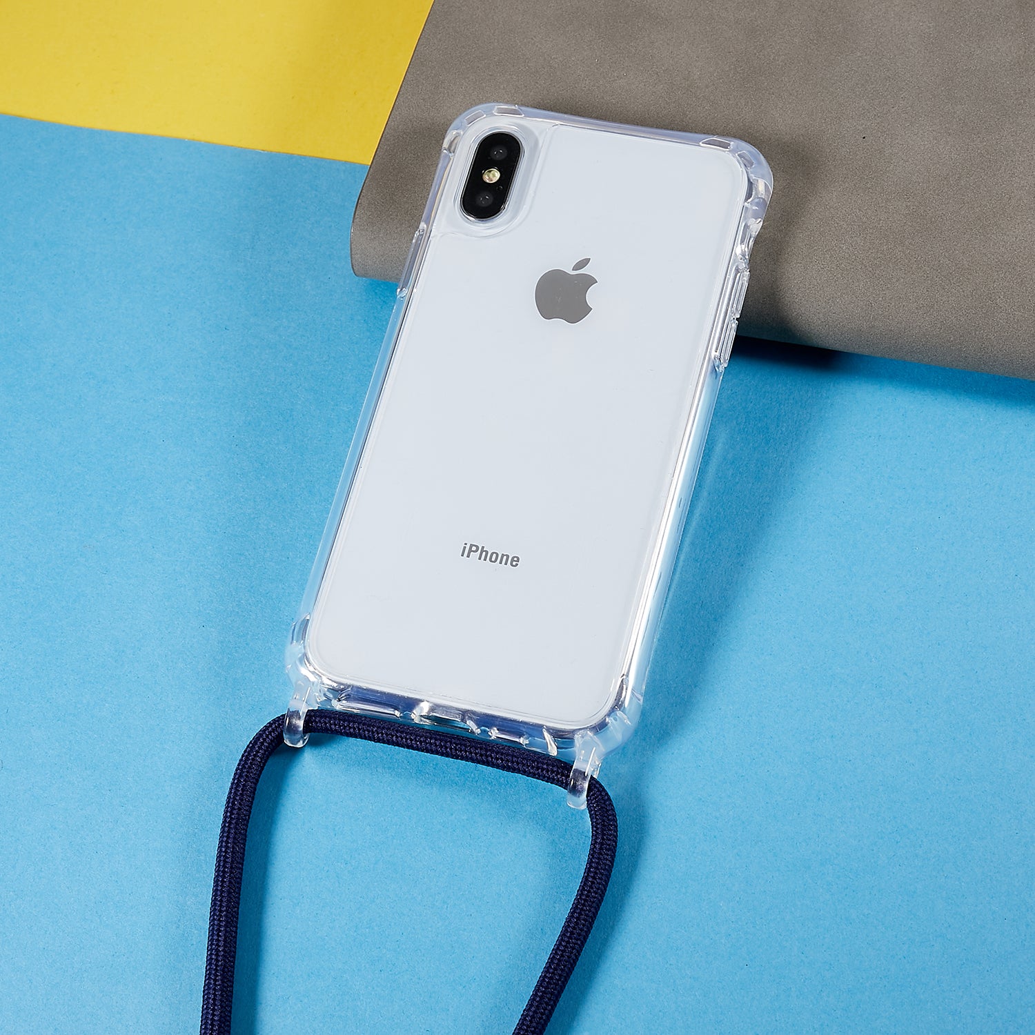 For iPhone X XS Anti-drop TPU Acrylic Phone Cover Transparent Case with Adjustable Lanyard