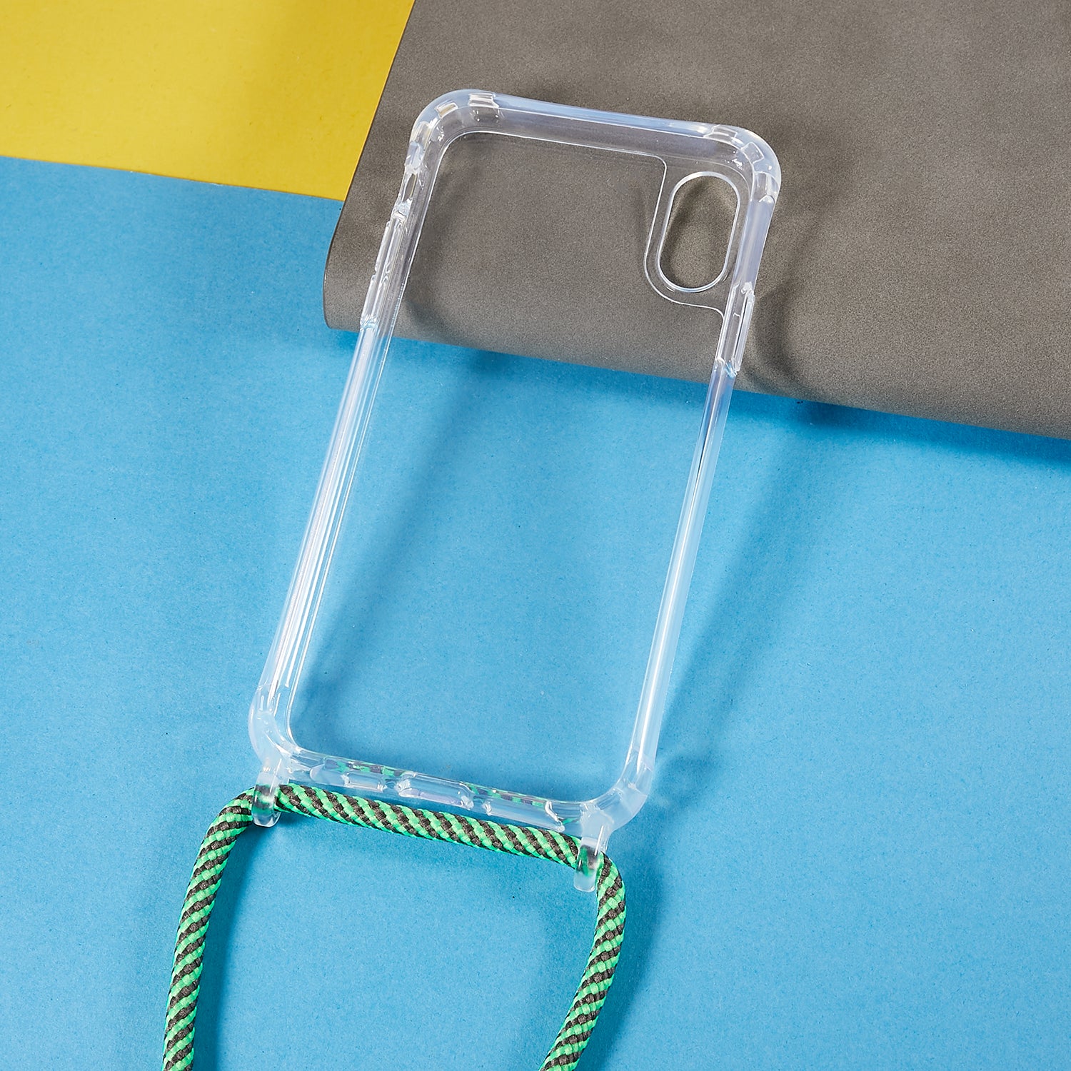 For iPhone X XS Anti-drop TPU Acrylic Phone Cover Transparent Case with Adjustable Lanyard