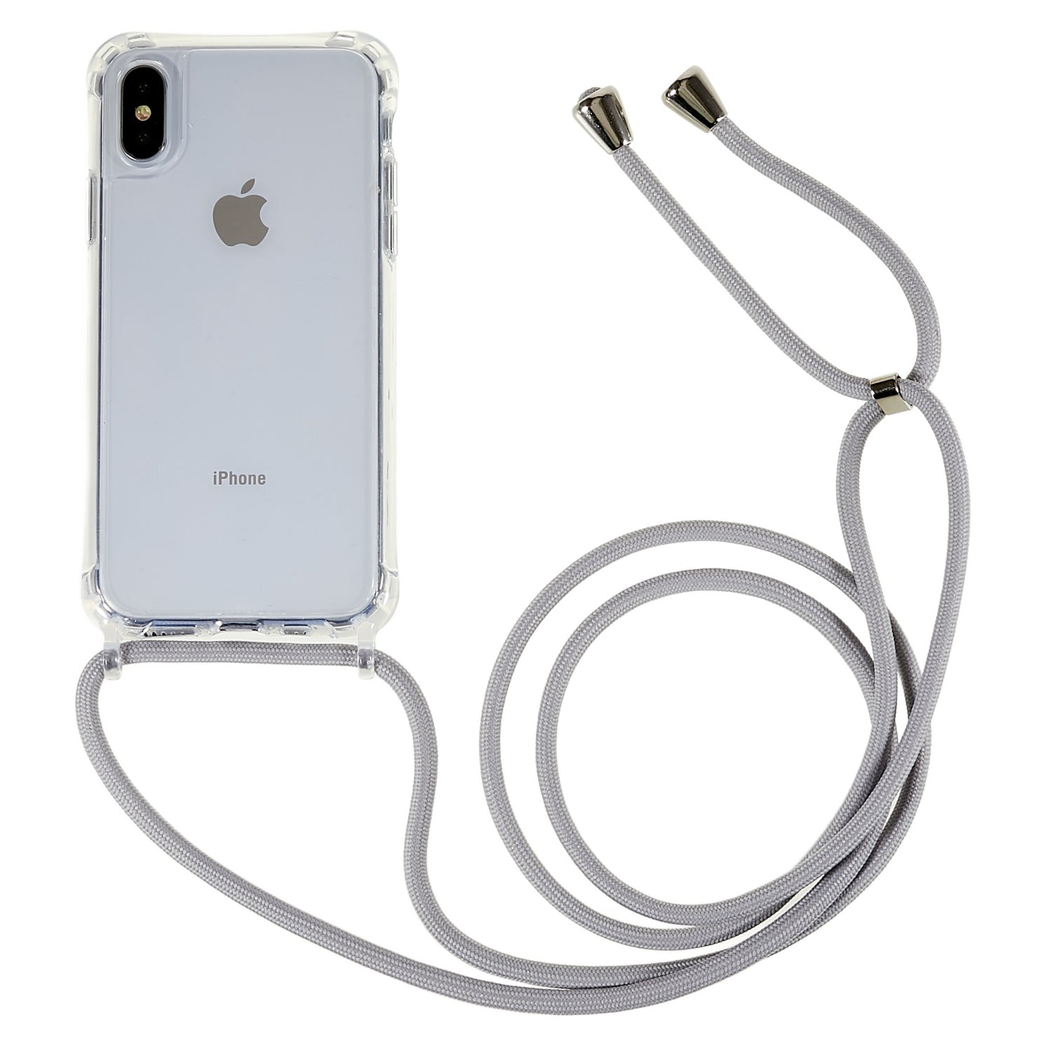 For iPhone X XS Anti-drop TPU Acrylic Phone Cover Transparent Case with Adjustable Lanyard