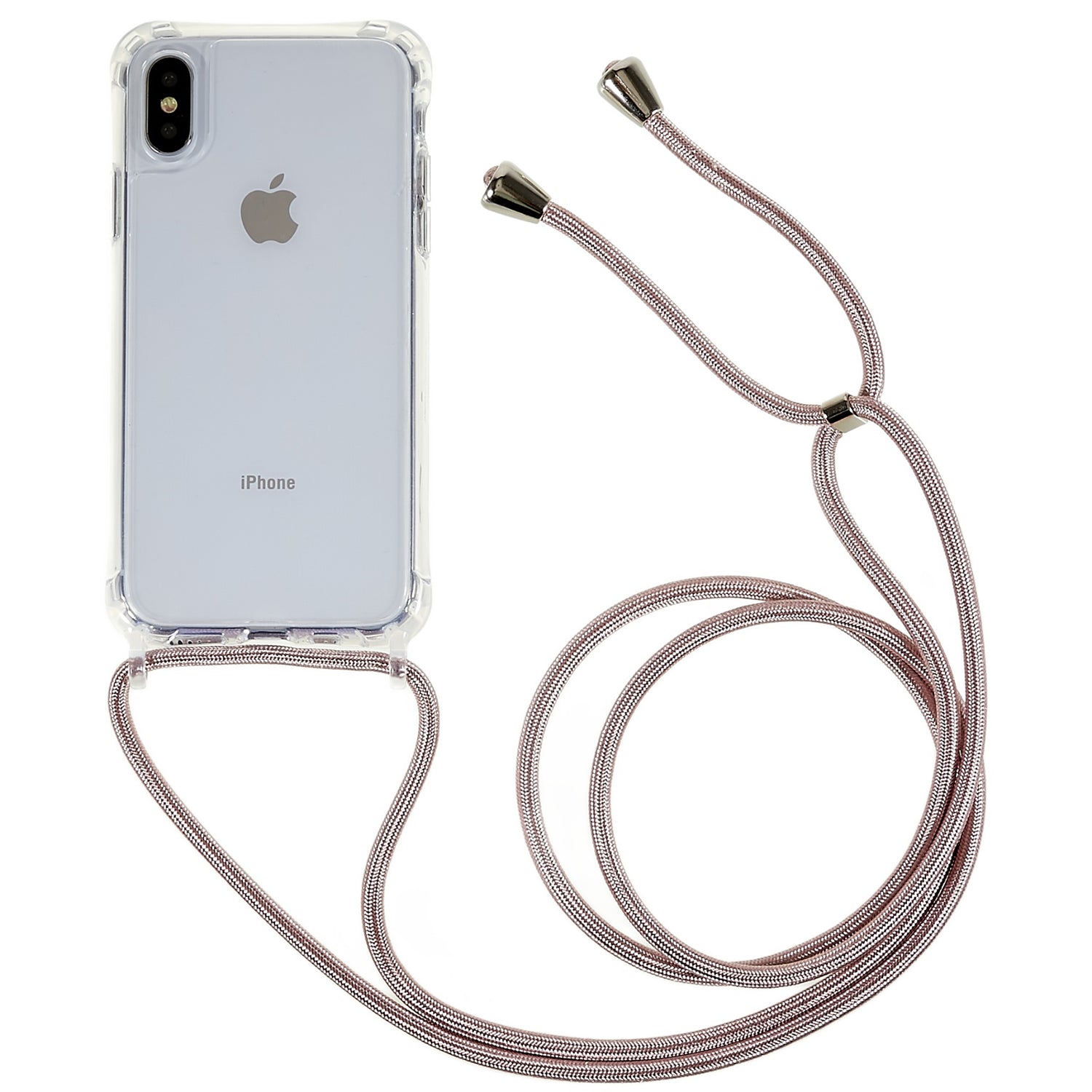 For iPhone X XS Anti-drop TPU Acrylic Phone Cover Transparent Case with Adjustable Lanyard