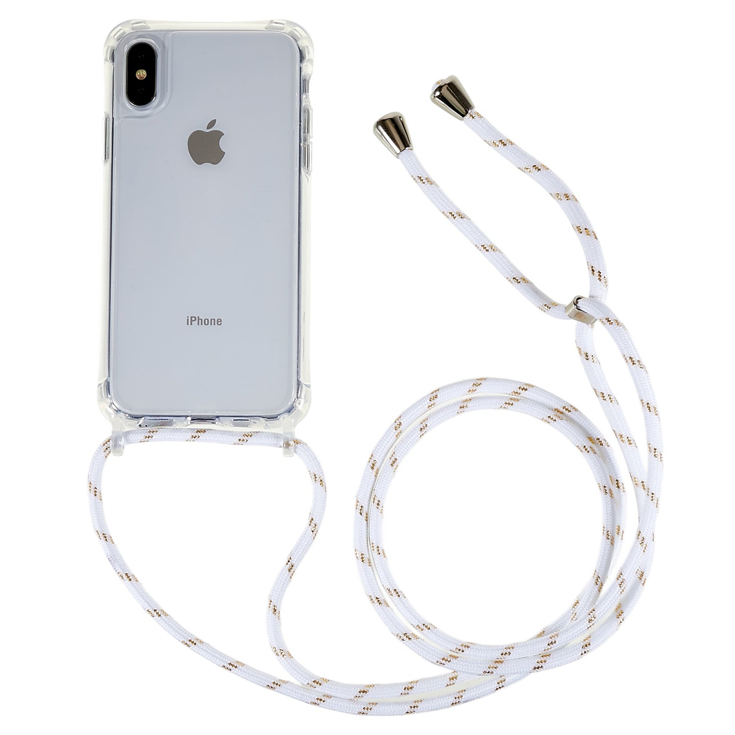For iPhone X XS Anti-drop TPU Acrylic Phone Cover Transparent Case with Adjustable Lanyard