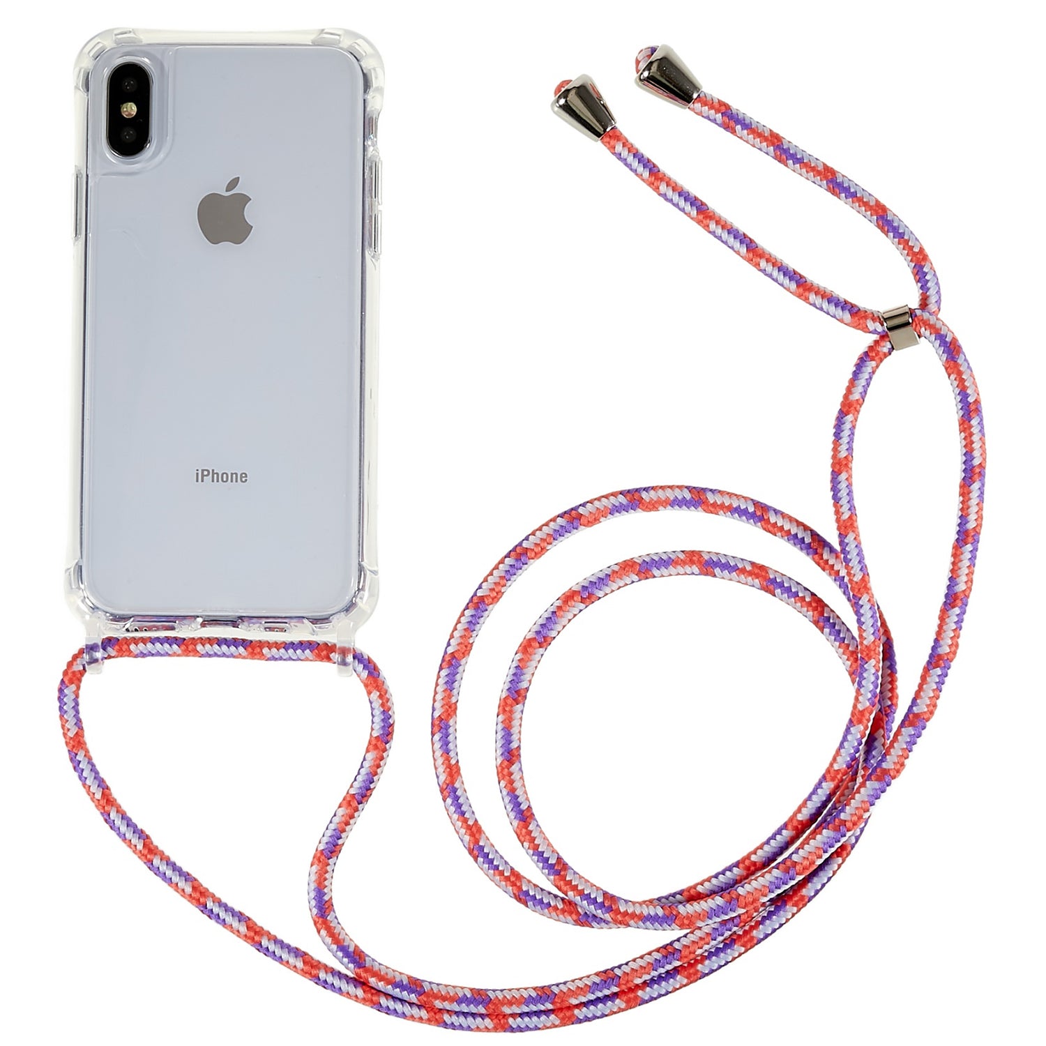 For iPhone X XS Anti-drop TPU Acrylic Phone Cover Transparent Case with Adjustable Lanyard