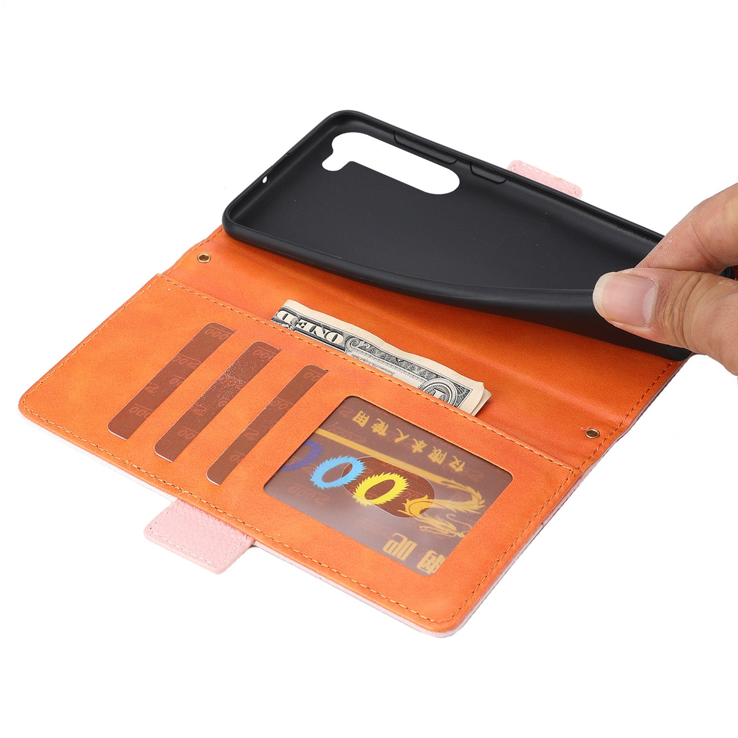Phone Wallet Case for Samsung Galaxy S23 Tri-color Splicing PU Leather Litchi Texture Stand Cover with Strap