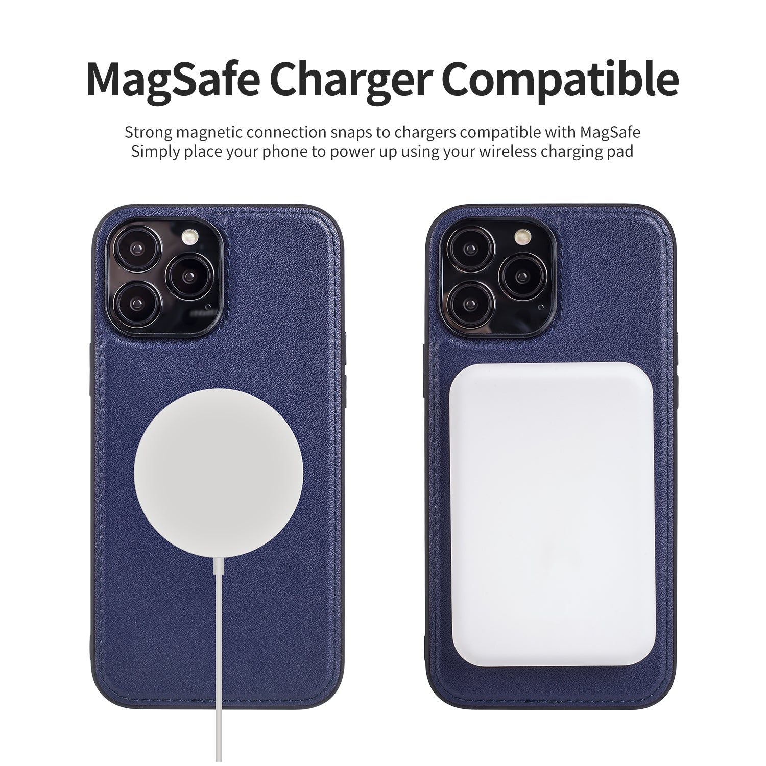 Phone Leather Case for iPhone 14 Pro Max Detachable Stand Phone Wallet Cover Compatible with MagSafe - Blue