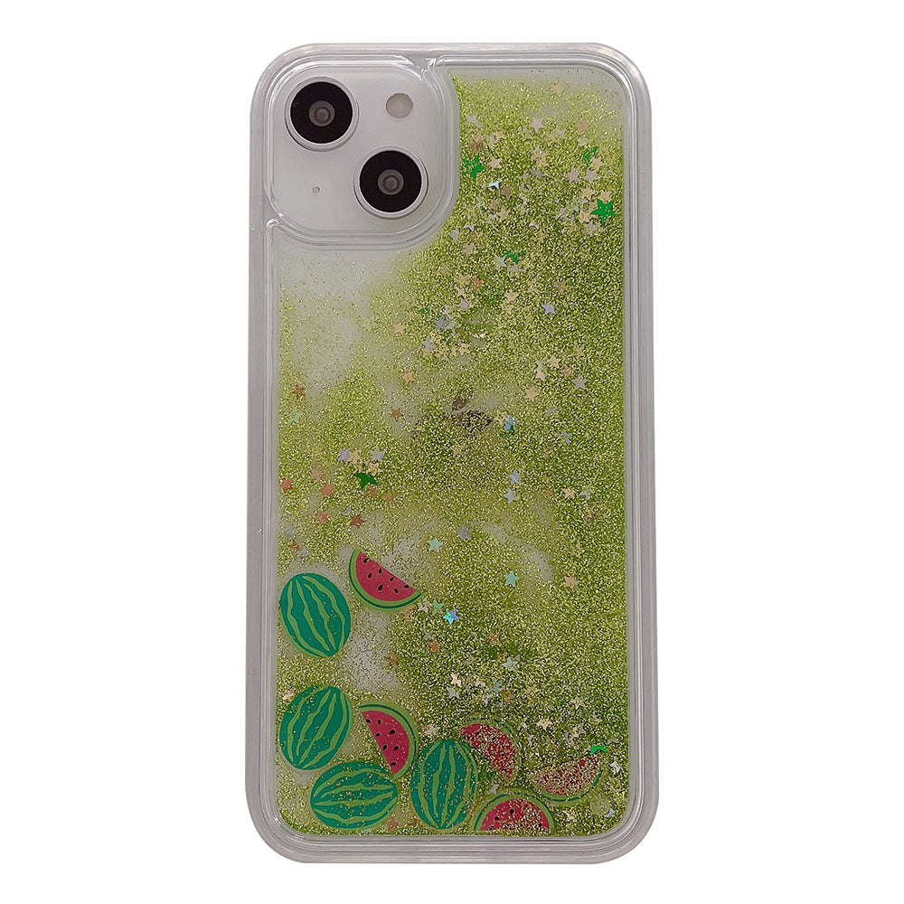 For iPhone 13 / 14 Fruit Liquid Quicksand PC+TPU Case Back Protector Phone Cover - Avocado