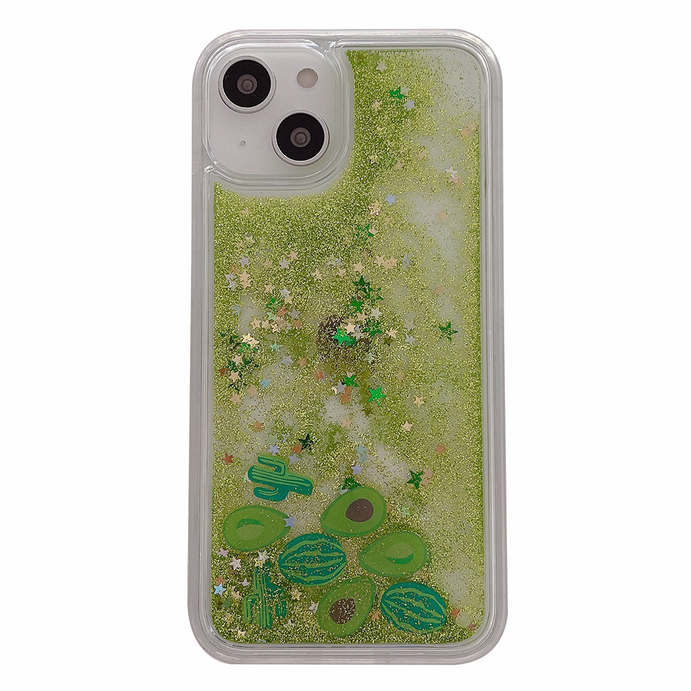 For iPhone 13 / 14 Fruit Liquid Quicksand PC+TPU Case Back Protector Phone Cover - Avocado