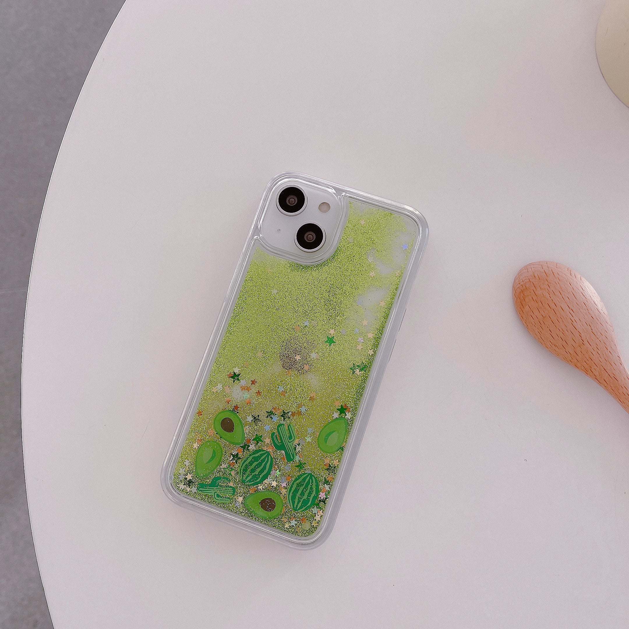 For iPhone 13 14 Fruit Liquid Quicksand PC TPU Case Back Protector Phone Cover