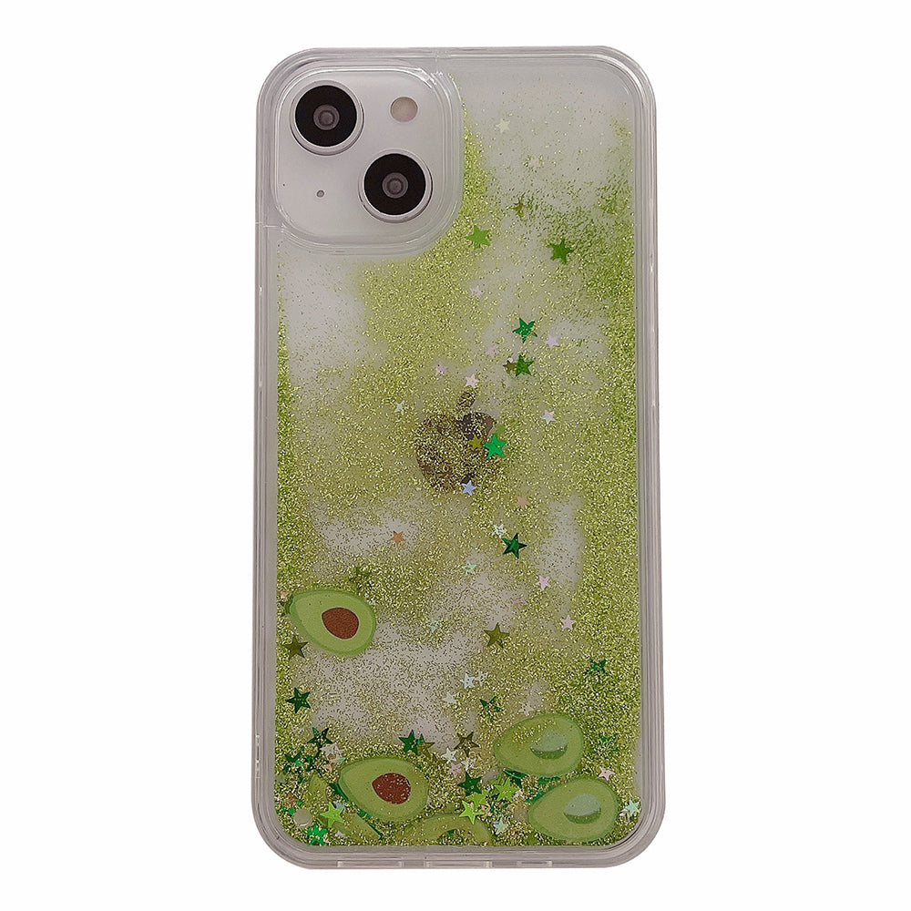 For iPhone 13 14 Fruit Liquid Quicksand PC TPU Case Back Protector Phone Cover