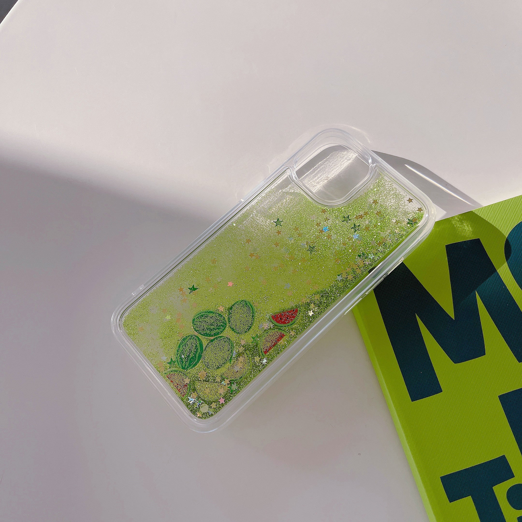 For iPhone 13 14 Fruit Liquid Quicksand PC TPU Case Back Protector Phone Cover