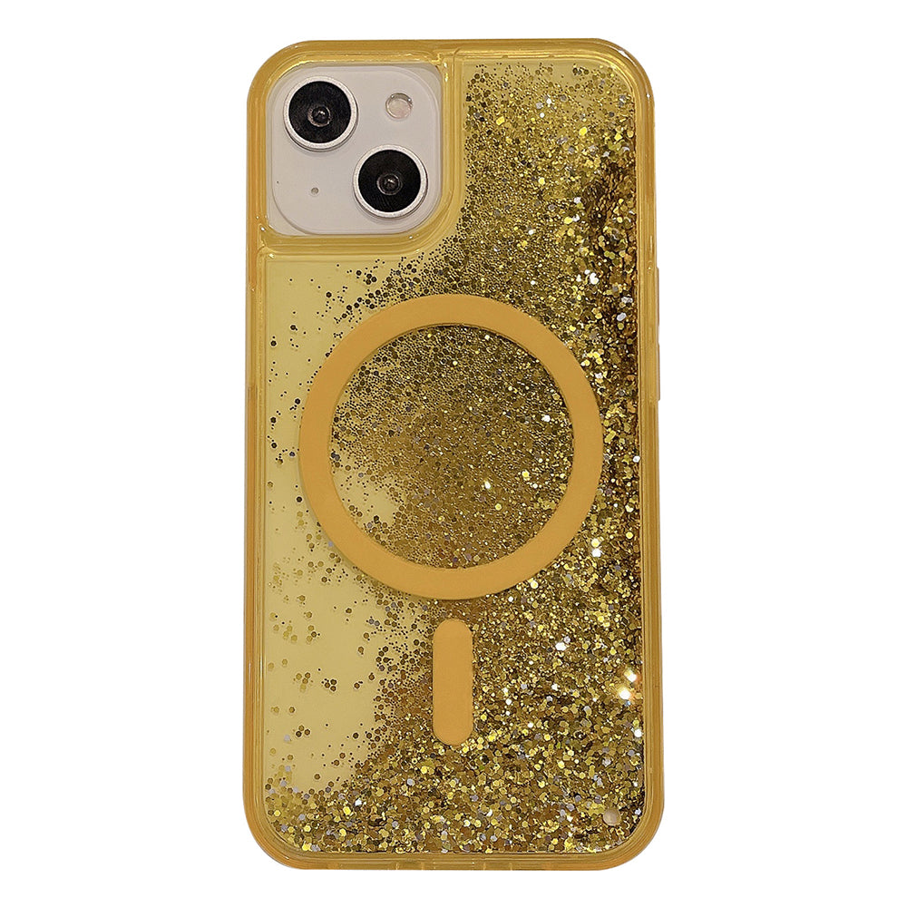 For iPhone 14 13 6.1 inch Quicksand Magnetic Phone Case PC TPU Phone Cover Compatible with MagSafe