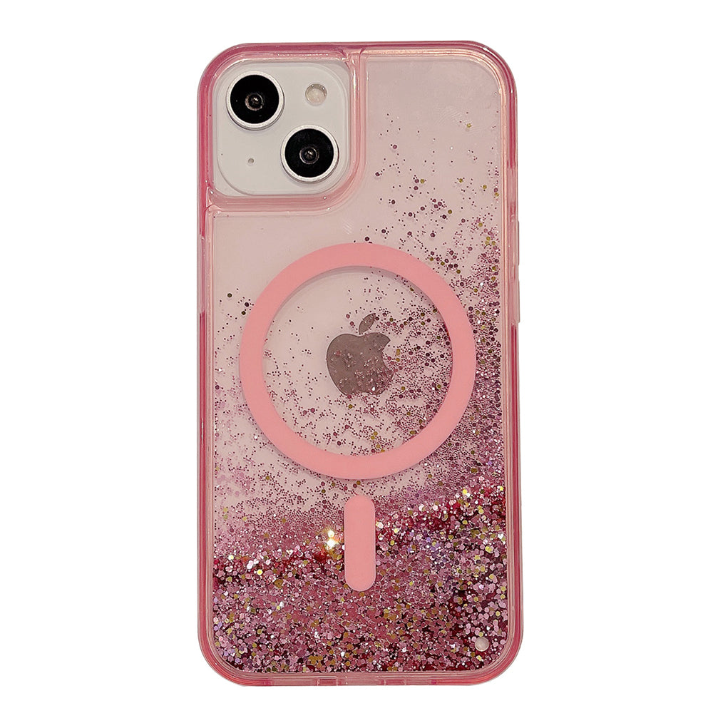 For iPhone 14 13 6.1 inch Quicksand Magnetic Phone Case PC TPU Phone Cover Compatible with MagSafe