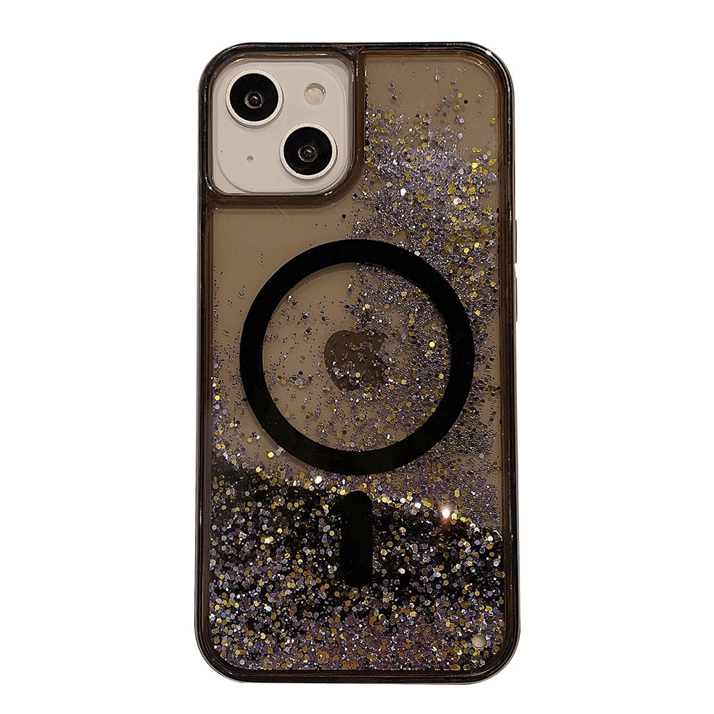 For iPhone 14 13 6.1 inch Quicksand Magnetic Phone Case PC TPU Phone Cover Compatible with MagSafe