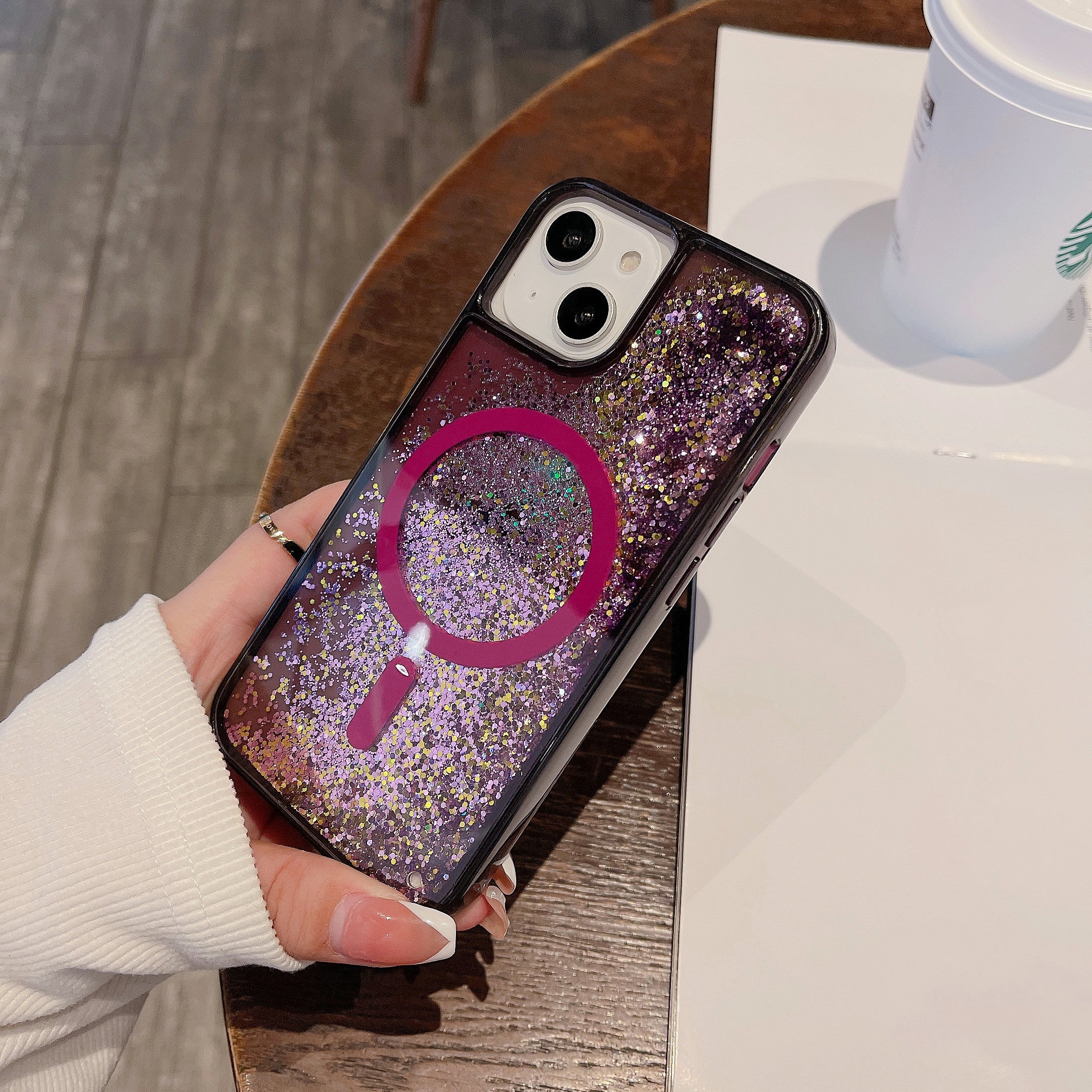 For iPhone 14 13 6.1 inch Quicksand Magnetic Phone Case PC TPU Phone Cover Compatible with MagSafe