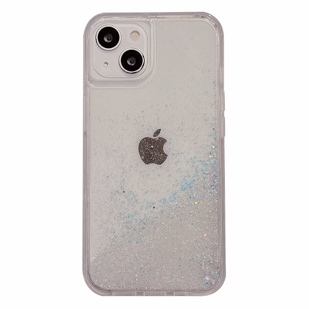 For iPhone 14 Flowing Liquid Quicksand Beads PC TPU Case Back Protector Phone Cover