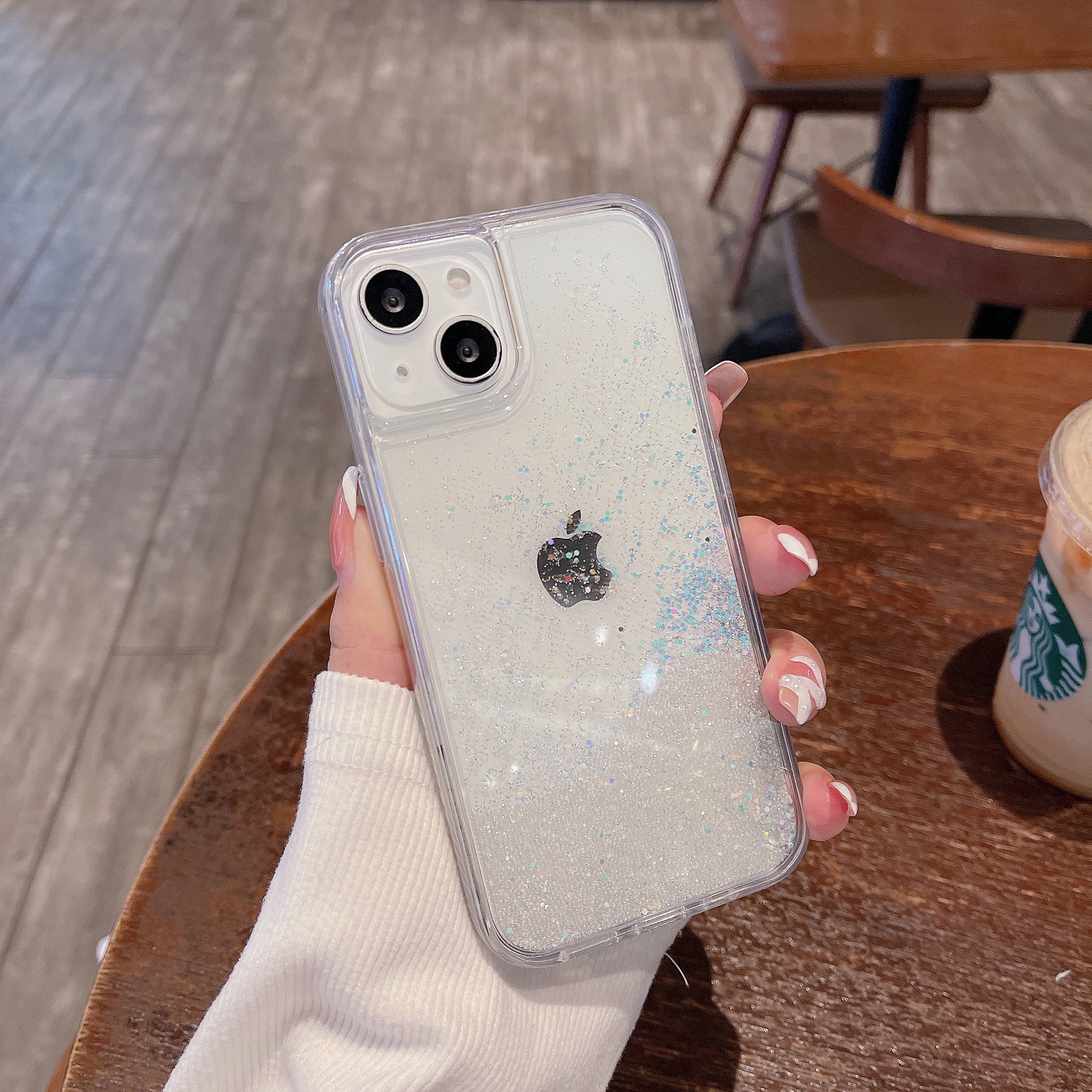 For iPhone 14 Flowing Liquid Quicksand Beads PC TPU Case Back Protector Phone Cover