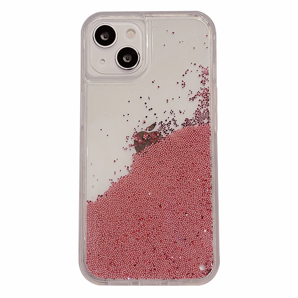 For iPhone 14 Flowing Liquid Quicksand Beads PC TPU Case Back Protector Phone Cover