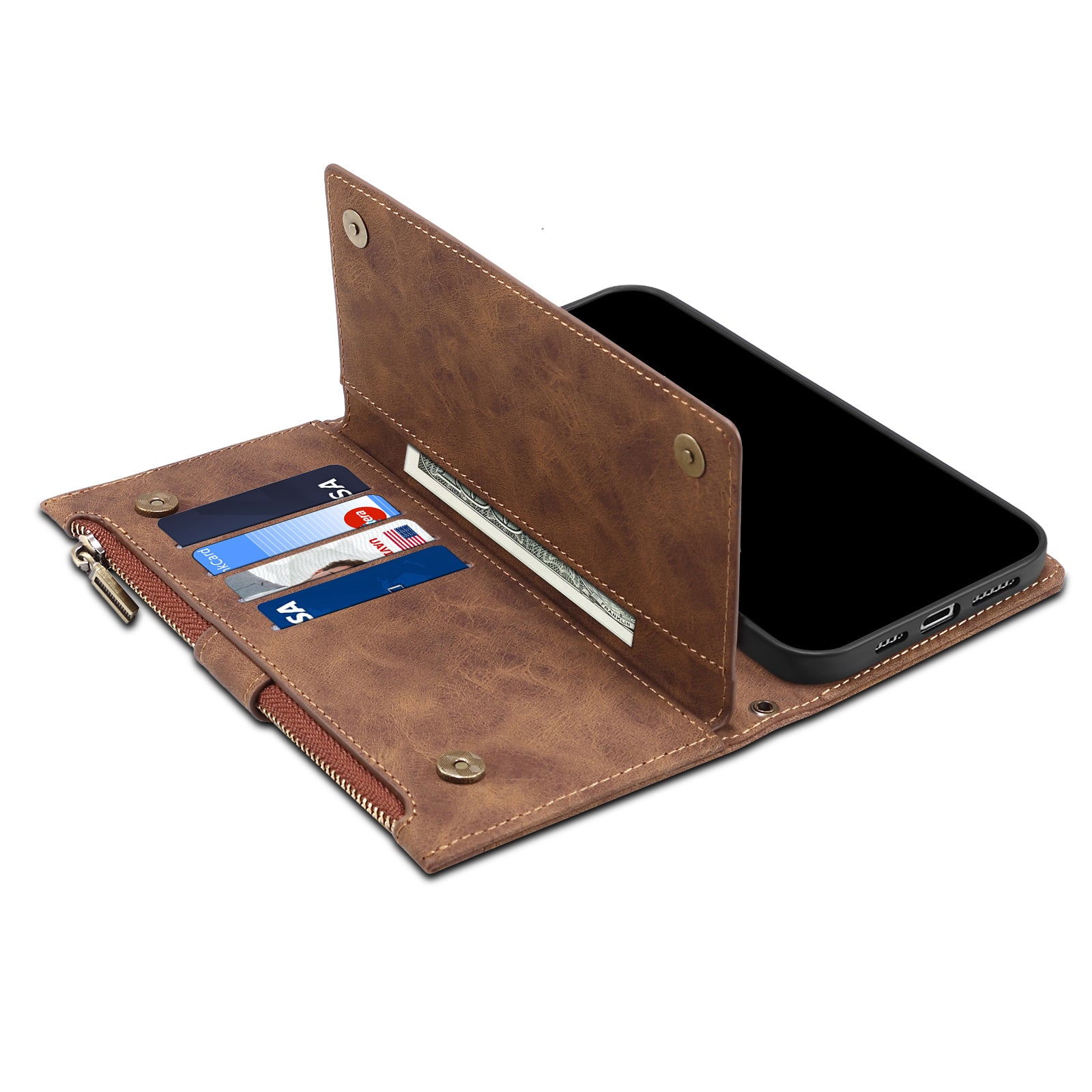 ESEBLE Star Series Leather Wallet Case for Samsung Galaxy A54 5G Zipper Pocket Phone Stand Cover with Hand Strap