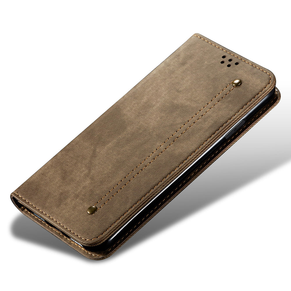 Mobile Phone Stand Case for vivo iQOO 11 5G PU Leather Jeans Cloth Texture Phone Wallet Cover