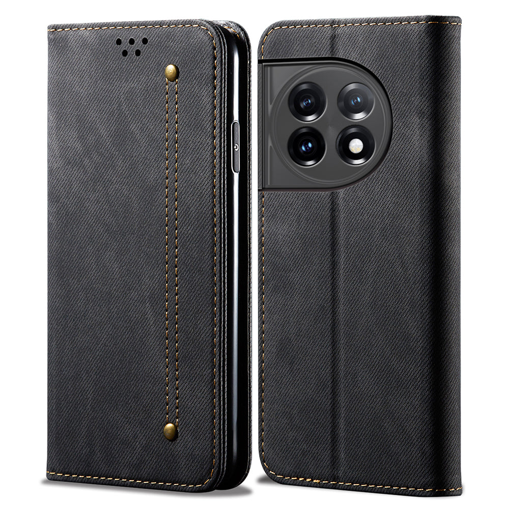 Phone Wallet Leather Case for OnePlus 11R 5G Ace 2 5G Jeans Cloth Texture Phone Stand Cover