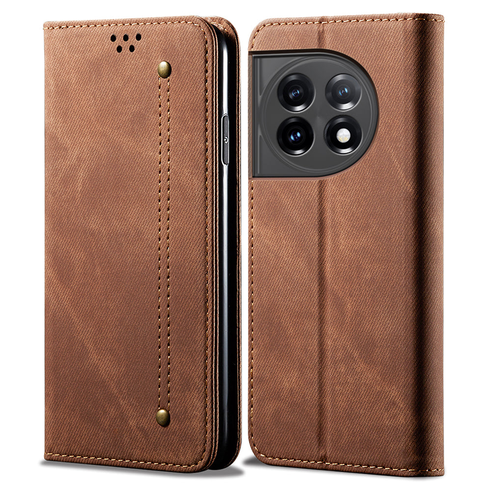Phone Wallet Leather Case for OnePlus 11R 5G Ace 2 5G Jeans Cloth Texture Phone Stand Cover
