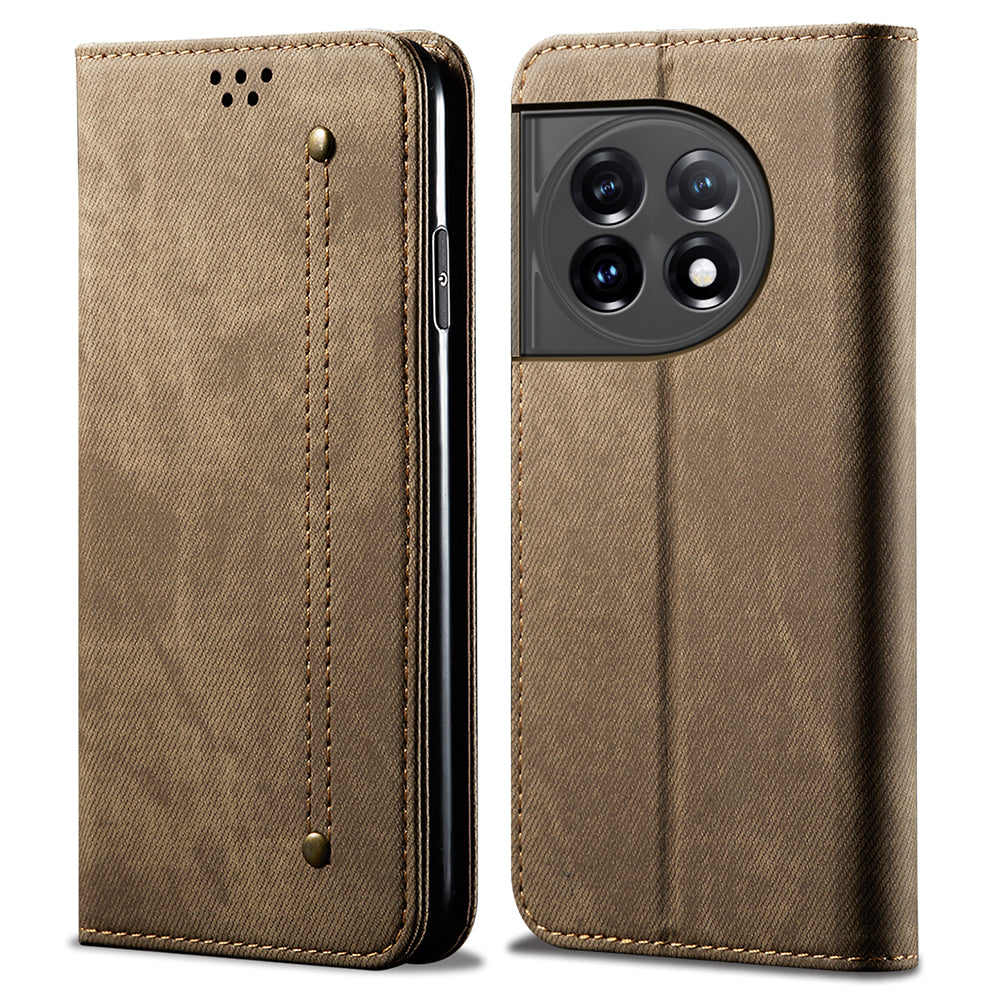 Phone Wallet Leather Case for OnePlus 11R 5G Ace 2 5G Jeans Cloth Texture Phone Stand Cover