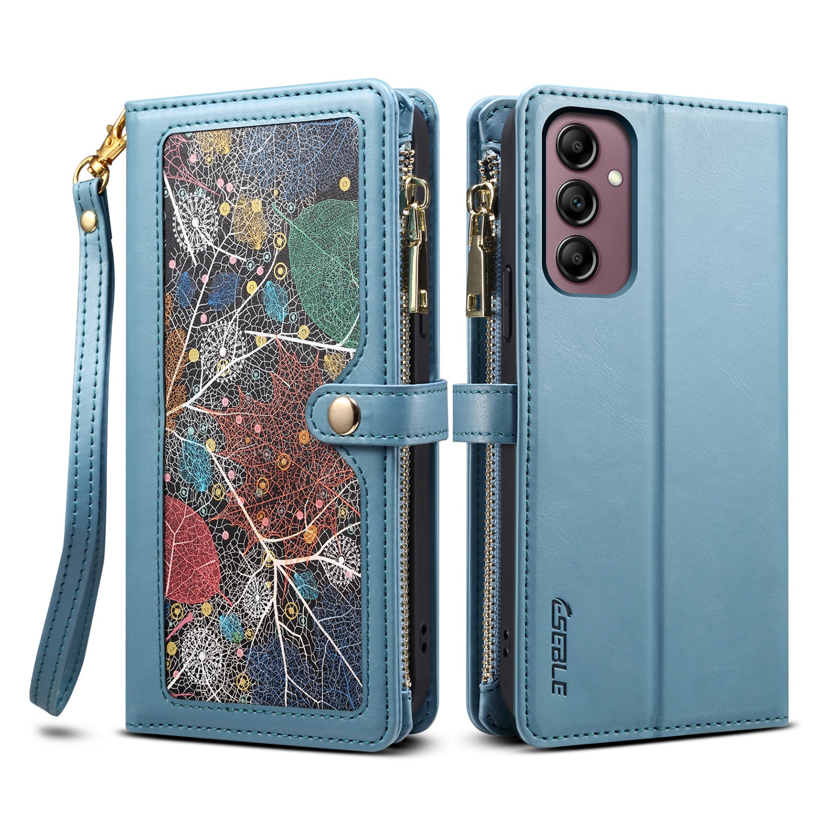 ESEBLE Galaxy Series for Samsung Galaxy A14 5G Leather Phone Wallet Case RFID Blocking Zipper Pocket Stand Phone Cover