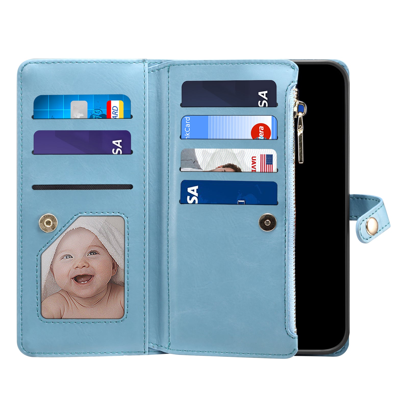 ESEBLE Galaxy Series for Samsung Galaxy A14 5G Leather Phone Wallet Case RFID Blocking Zipper Pocket Stand Phone Cover