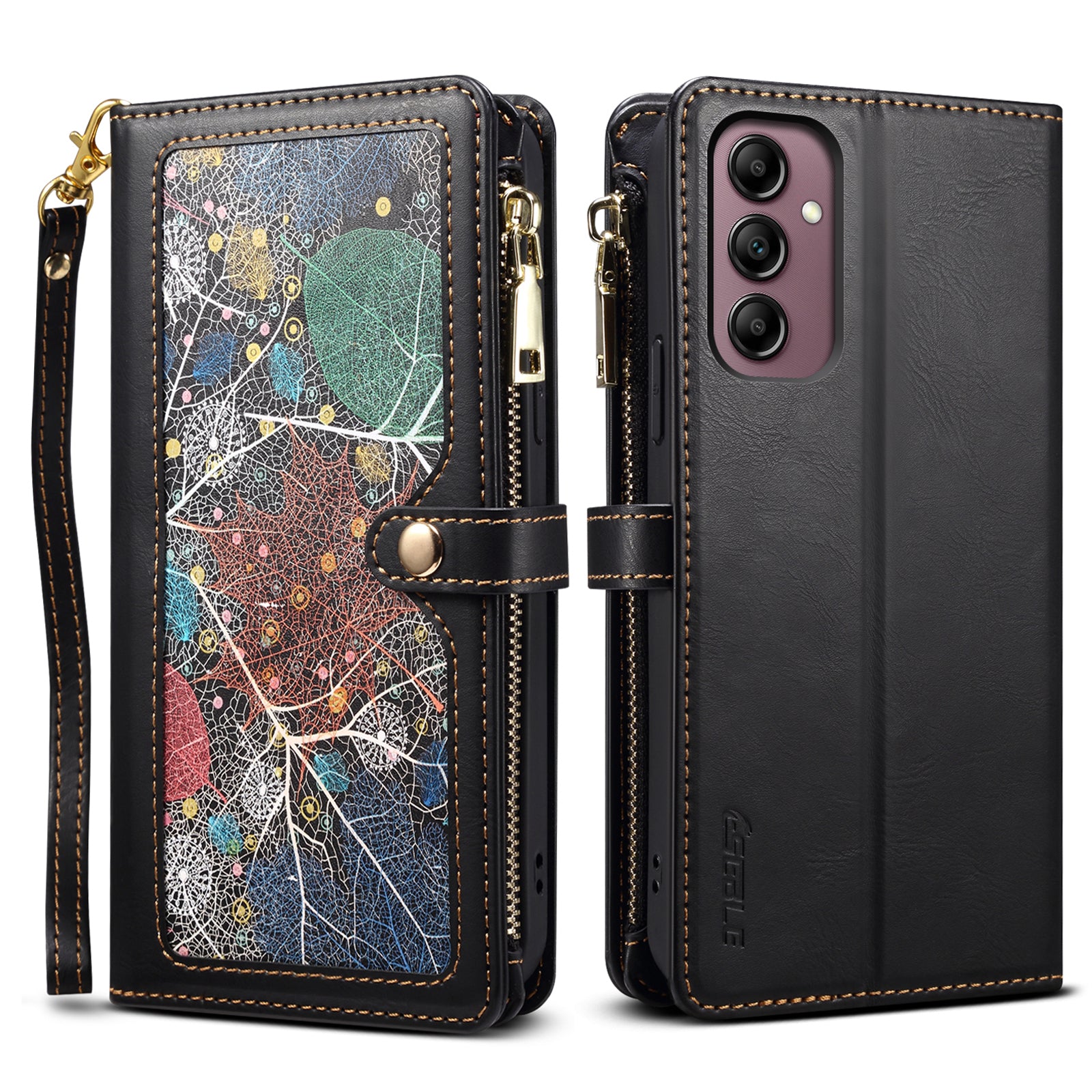 ESEBLE Galaxy Series for Samsung Galaxy A14 5G Leather Phone Wallet Case RFID Blocking Zipper Pocket Stand Phone Cover