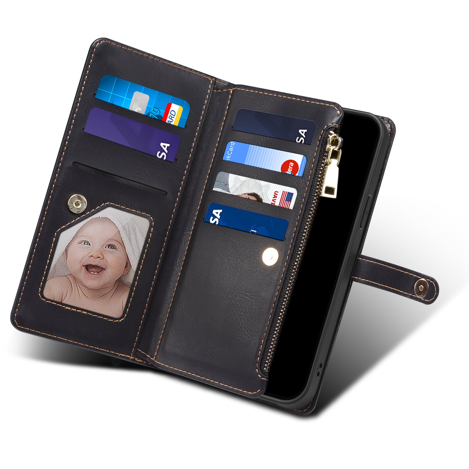 ESEBLE Galaxy Series for Samsung Galaxy A14 5G Leather Phone Wallet Case RFID Blocking Zipper Pocket Stand Phone Cover