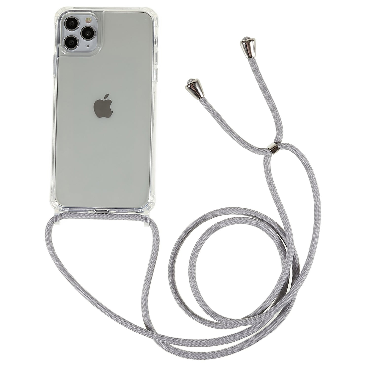 For iPhone 11 Pro Max 6.5 inch TPU+Acrylic Phone Cover Anti-scratch Clear Case with Adjustable Lanyard - White